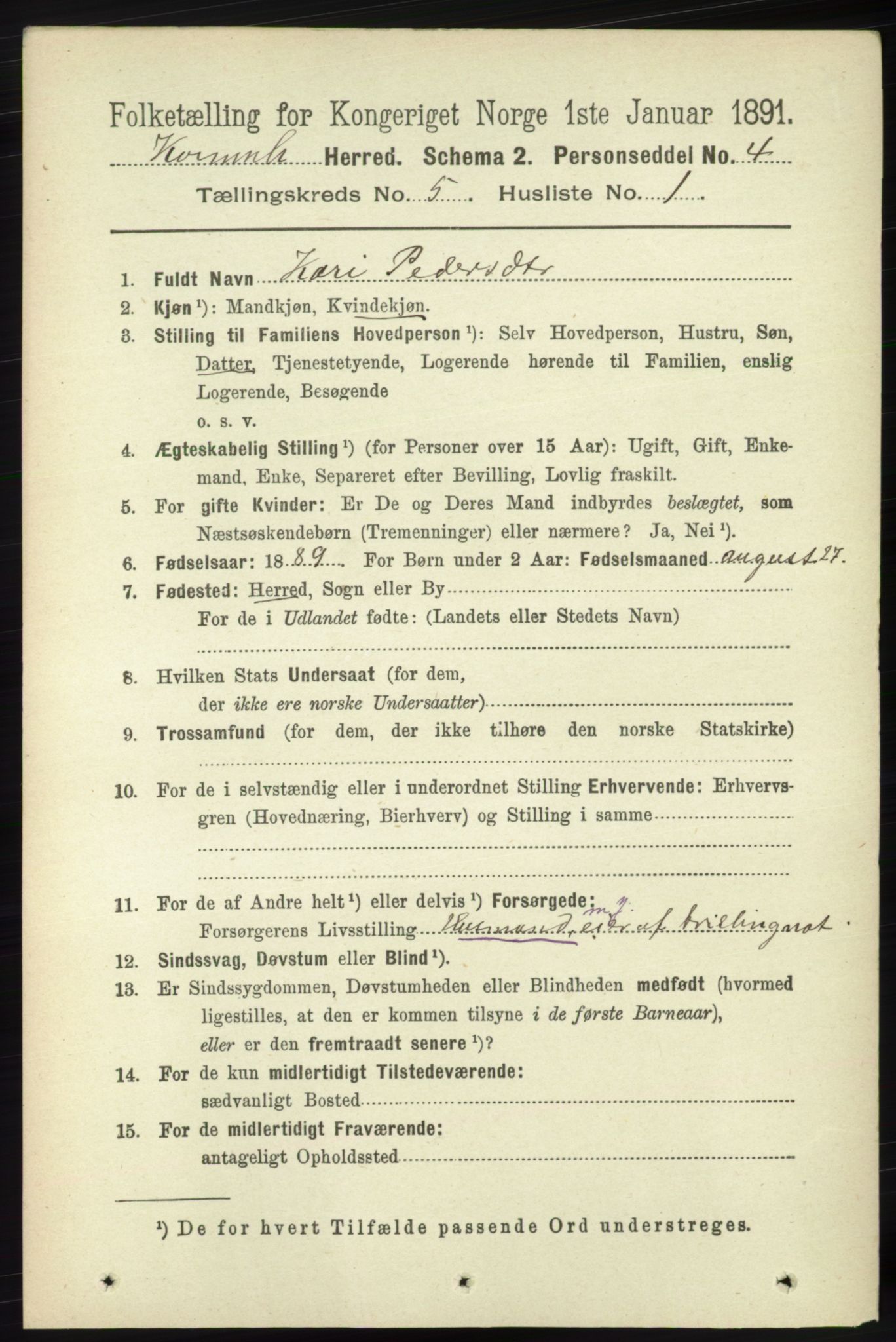 RA, 1891 census for 1224 Kvinnherad, 1891, p. 1745