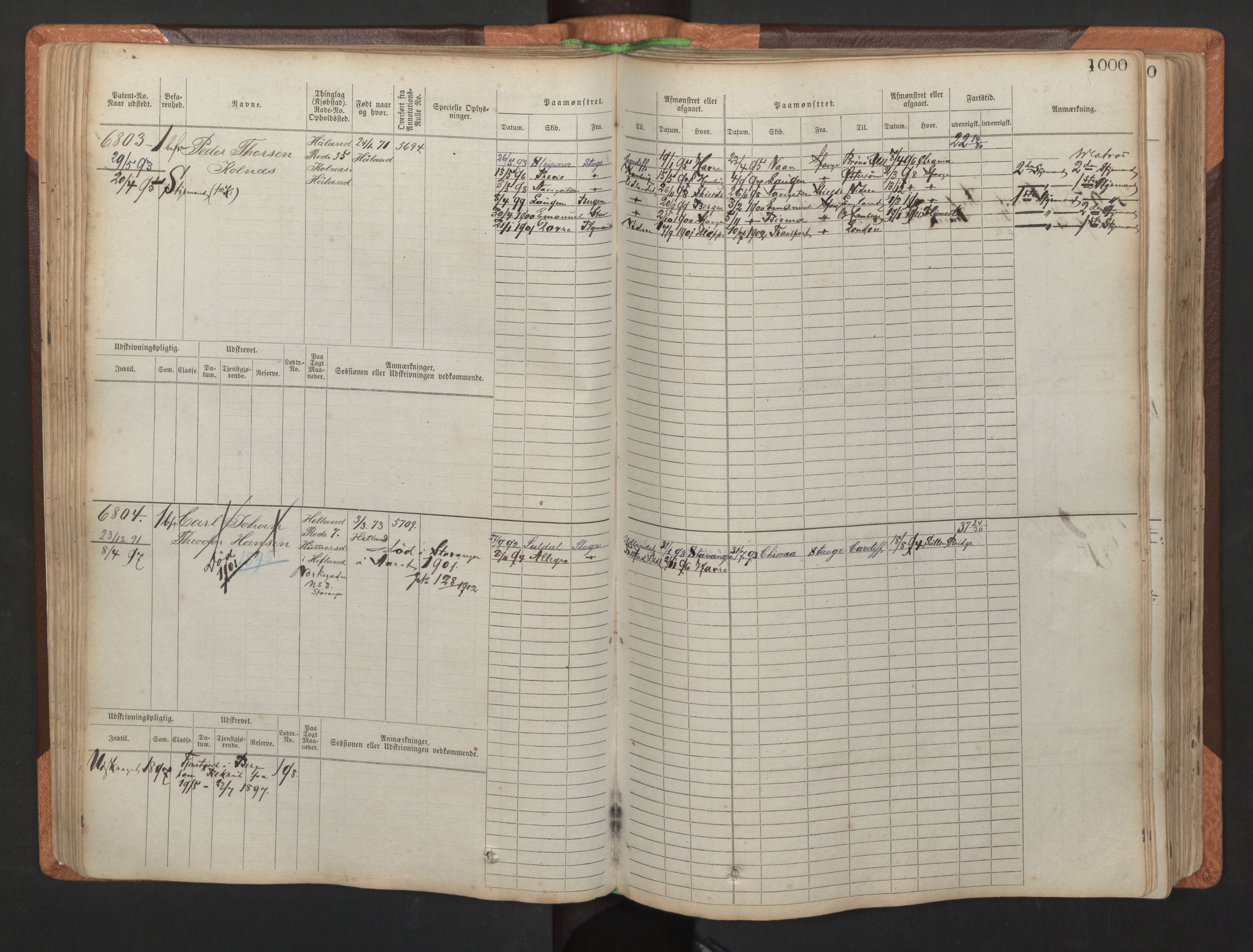 Stavanger sjømannskontor, AV/SAST-A-102006/F/Fb/Fbb/L0011: Sjøfartshovedrulle, patentnr. 6607-7206 (del 2), 1887-1896, p. 103