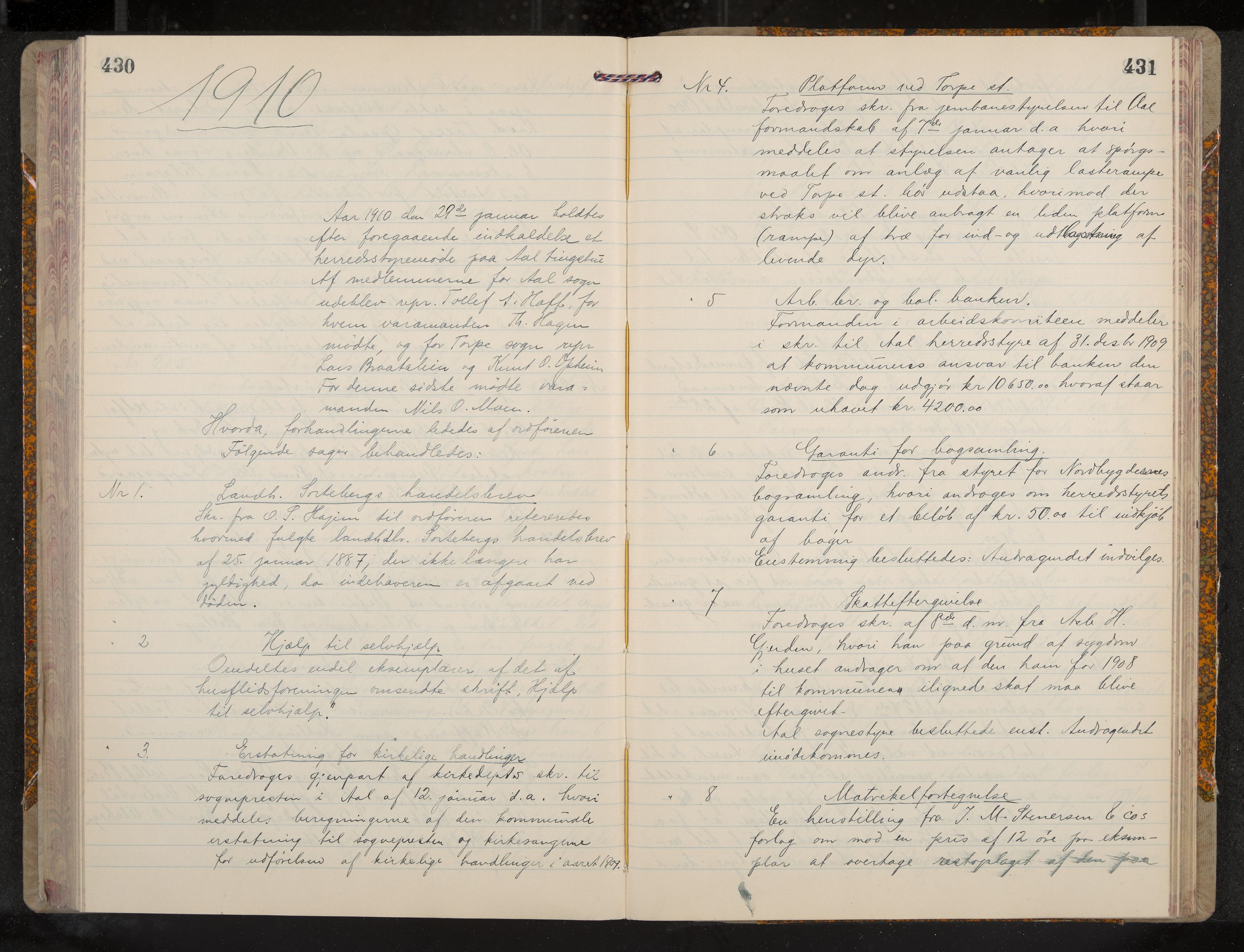 Ål formannskap og sentraladministrasjon, IKAK/0619021/A/Aa/L0005: Utskrift av møtebok, 1902-1910, p. 430-431