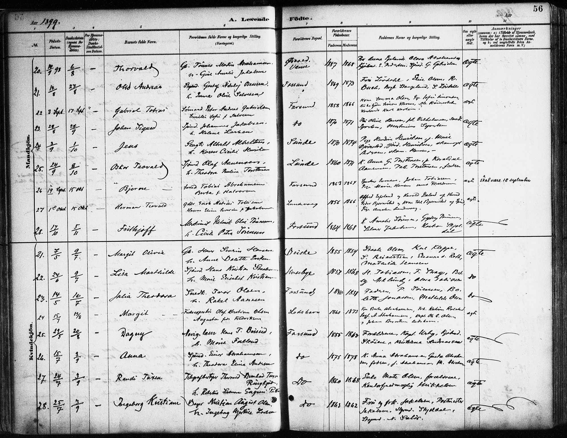 Farsund sokneprestkontor, SAK/1111-0009/F/Fa/L0006: Parish register (official) no. A 6, 1887-1920, p. 56