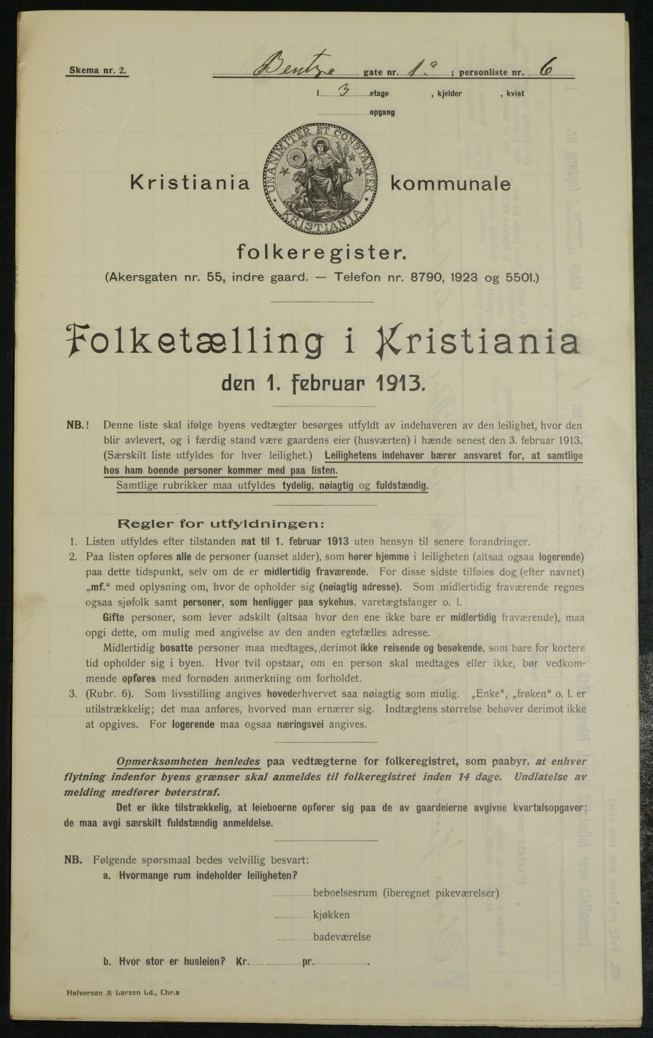 OBA, Municipal Census 1913 for Kristiania, 1913, p. 3349