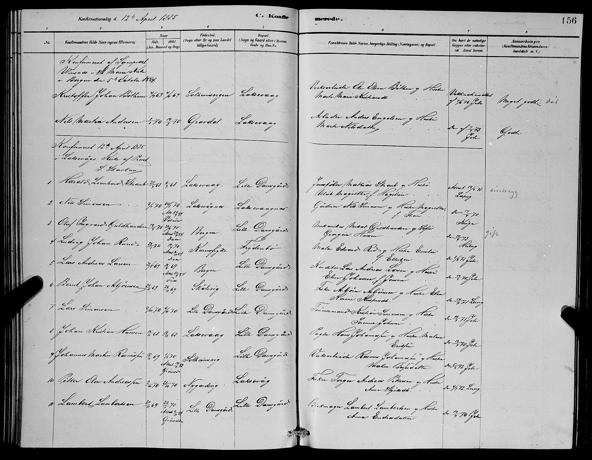 Laksevåg Sokneprestembete, SAB/A-76501/H/Ha/Hab/Haba/L0002: Parish register (copy) no. A 2, 1877-1887, p. 156