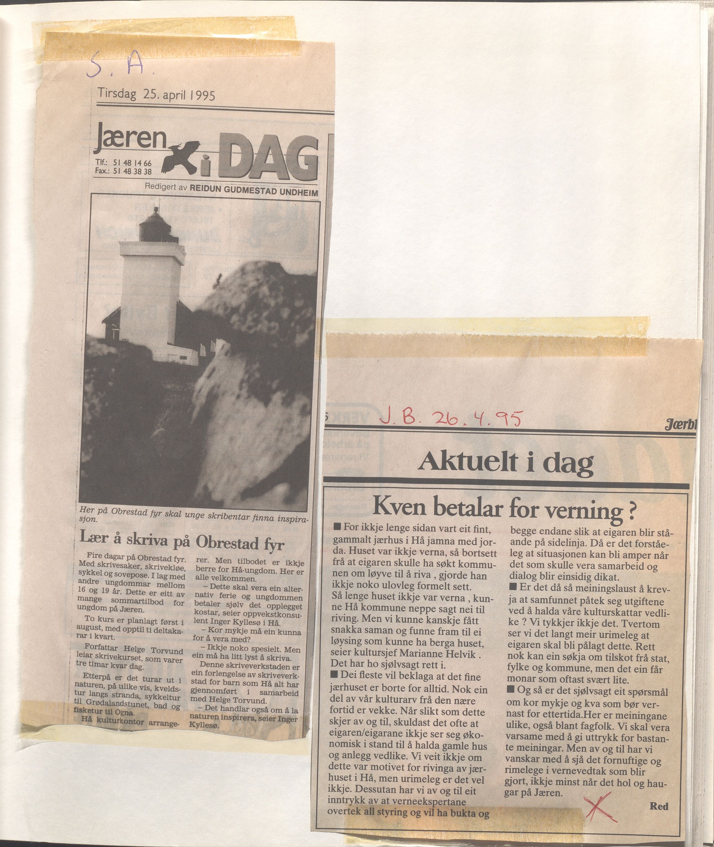 Hå kommune - Kulturetaten, IKAR/A-304/Ub/Ubc/L0009: Avisutklipp - Diverse, 1995
