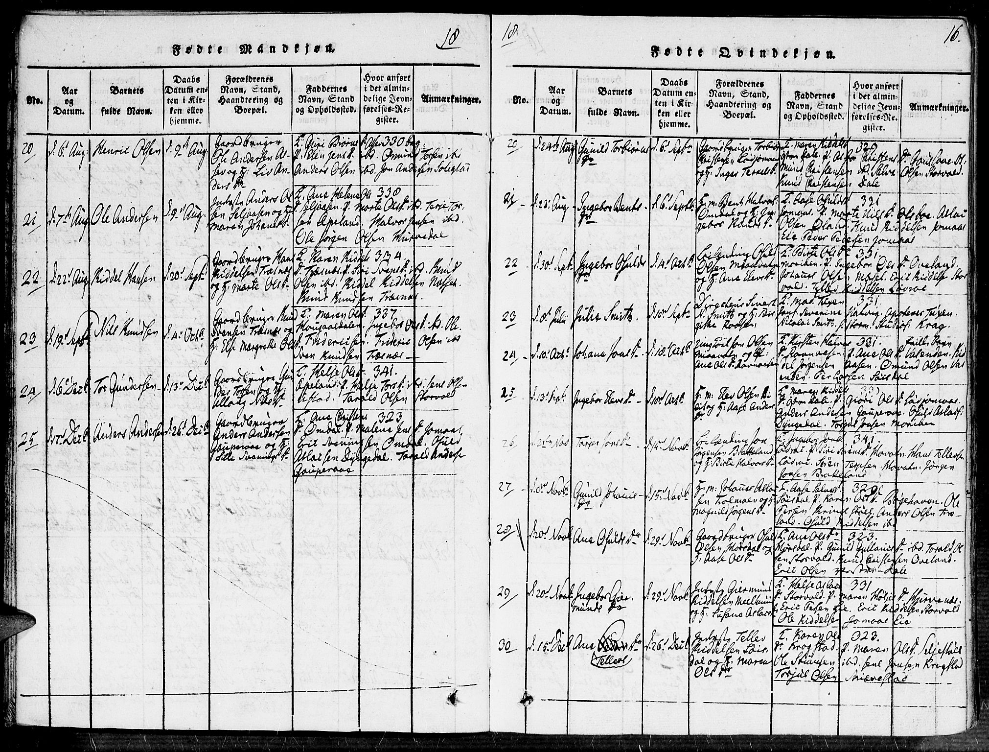 Fjære sokneprestkontor, SAK/1111-0011/F/Fa/L0001: Parish register (official) no. A 1 /2, 1816-1826, p. 16