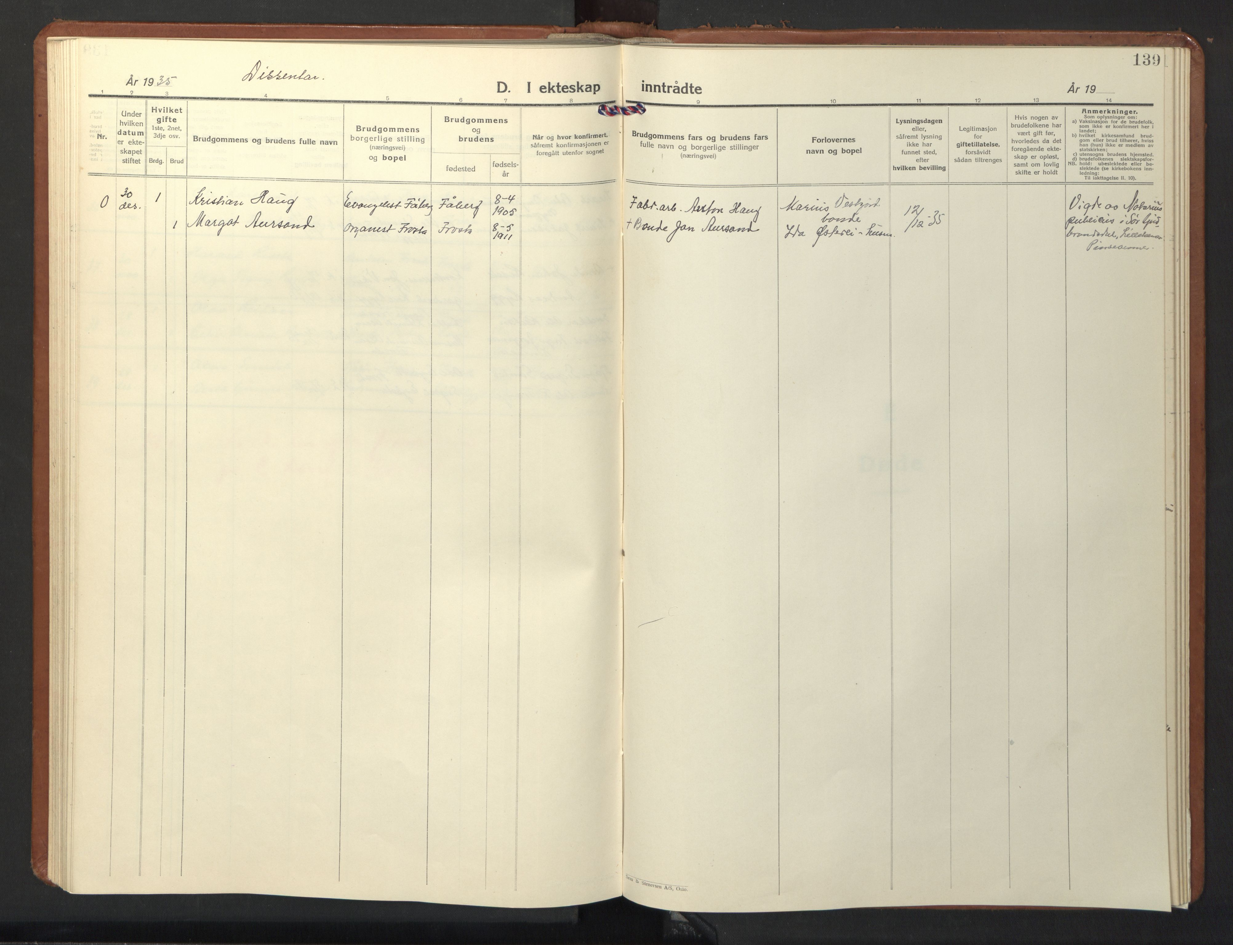 Ministerialprotokoller, klokkerbøker og fødselsregistre - Nord-Trøndelag, SAT/A-1458/713/L0125: Parish register (copy) no. 713C02, 1931-1941, p. 139
