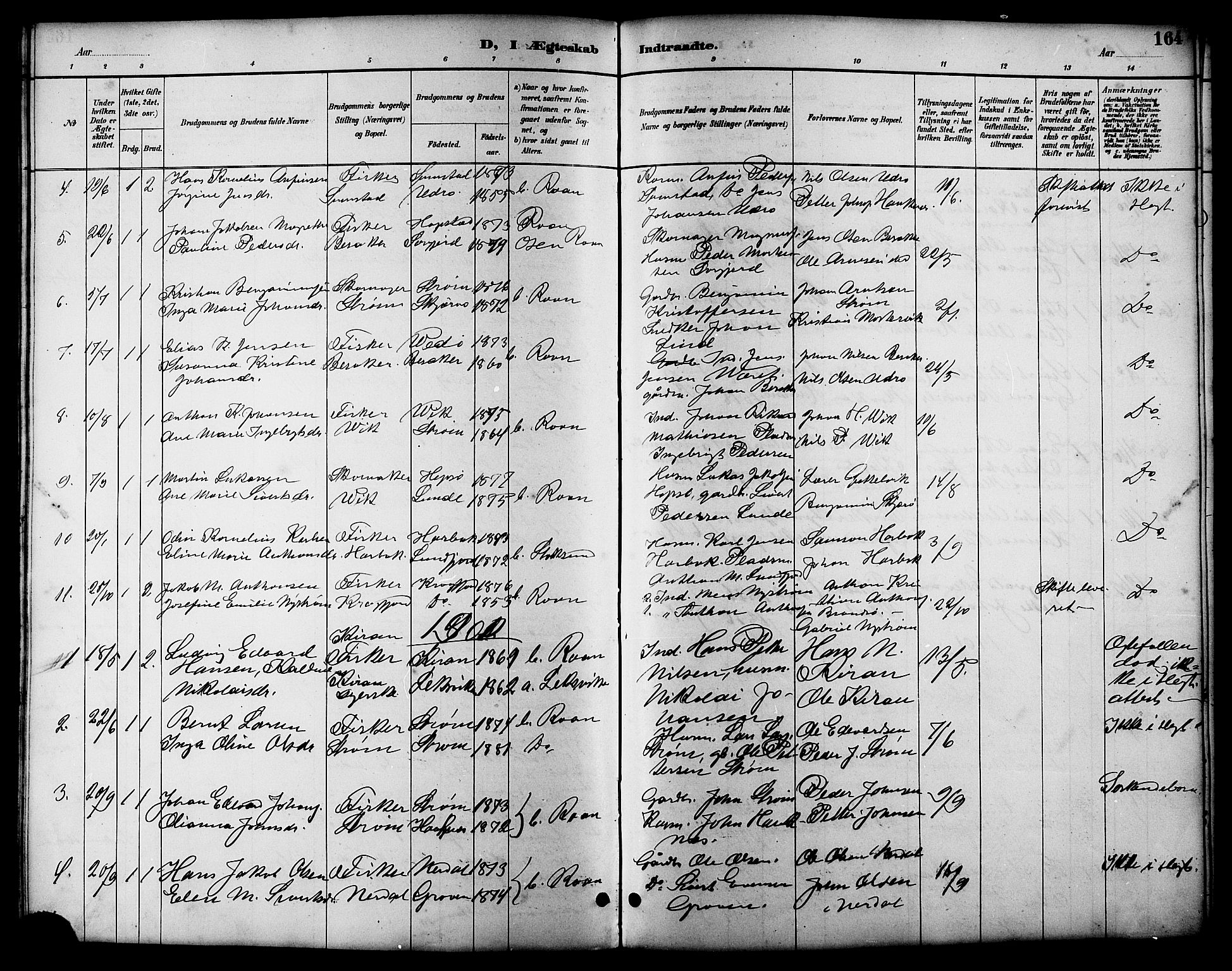 Ministerialprotokoller, klokkerbøker og fødselsregistre - Sør-Trøndelag, SAT/A-1456/657/L0716: Parish register (copy) no. 657C03, 1889-1904, p. 164