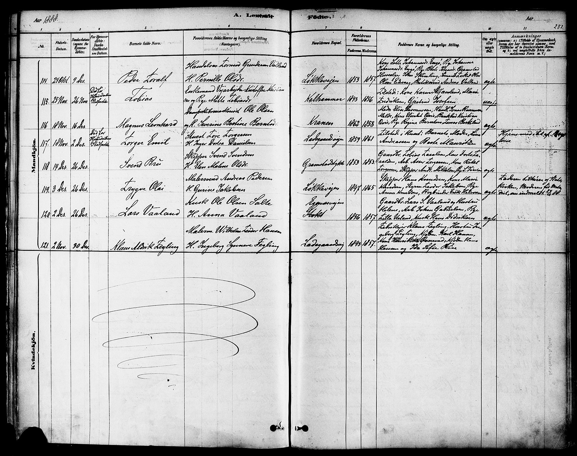 Domkirken sokneprestkontor, AV/SAST-A-101812/001/30/30BA/L0026: Parish register (official) no. A 25, 1878-1889, p. 282