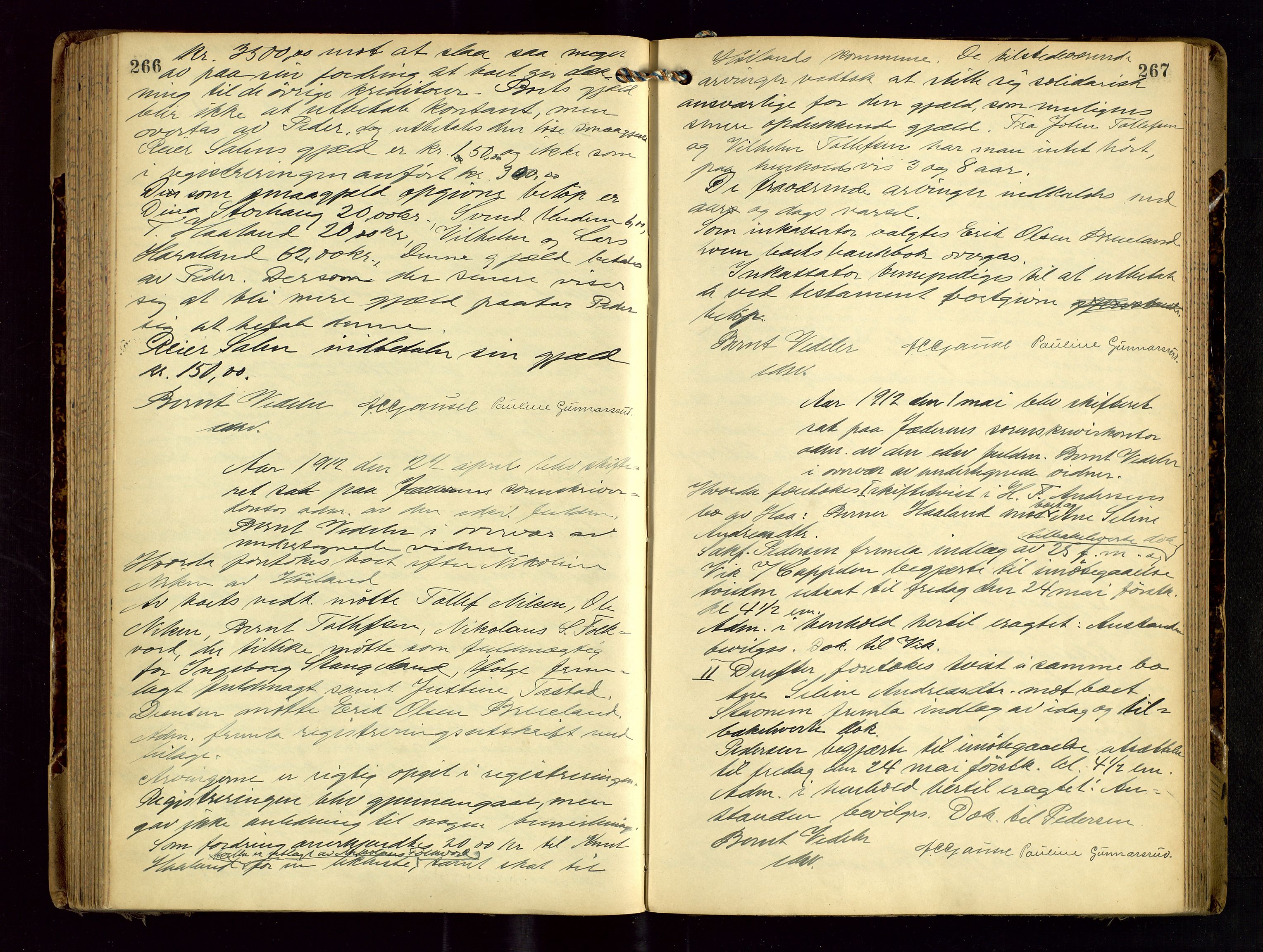 Jæren sorenskriveri, AV/SAST-A-100310/01/5/53/53BA/L0002: SKIFTEFORHANDLINGSPROTOKOLL, 1908-1915, p. 266-267
