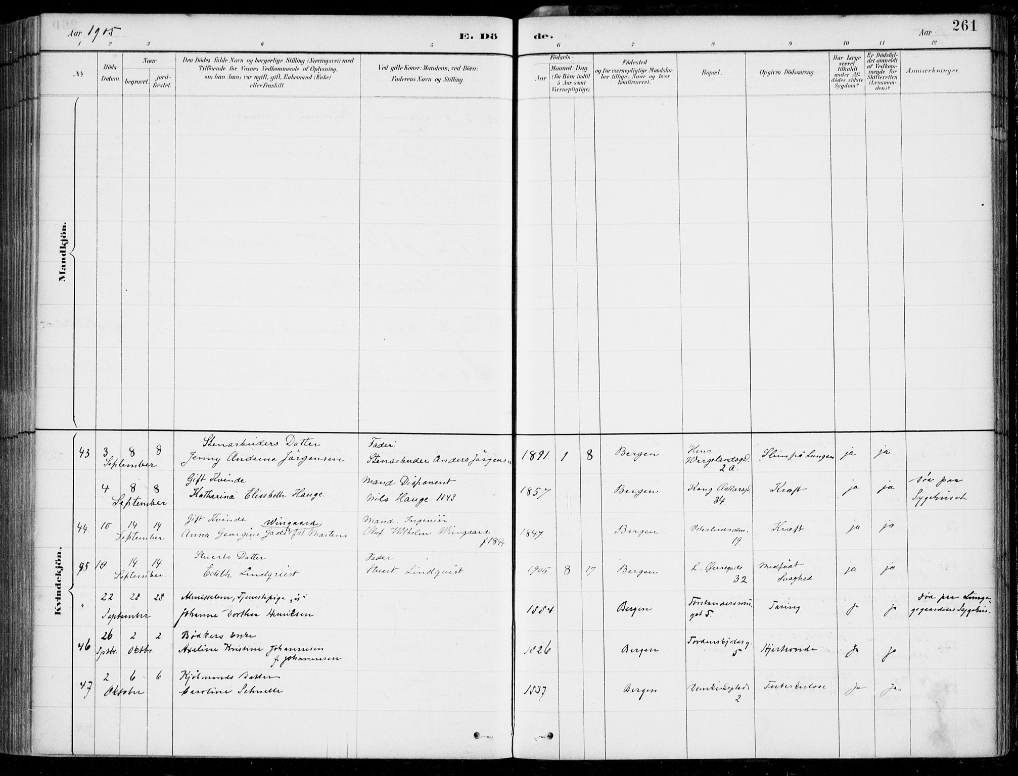 Korskirken sokneprestembete, SAB/A-76101/H/Hab: Parish register (copy) no. E 4, 1884-1910, p. 261