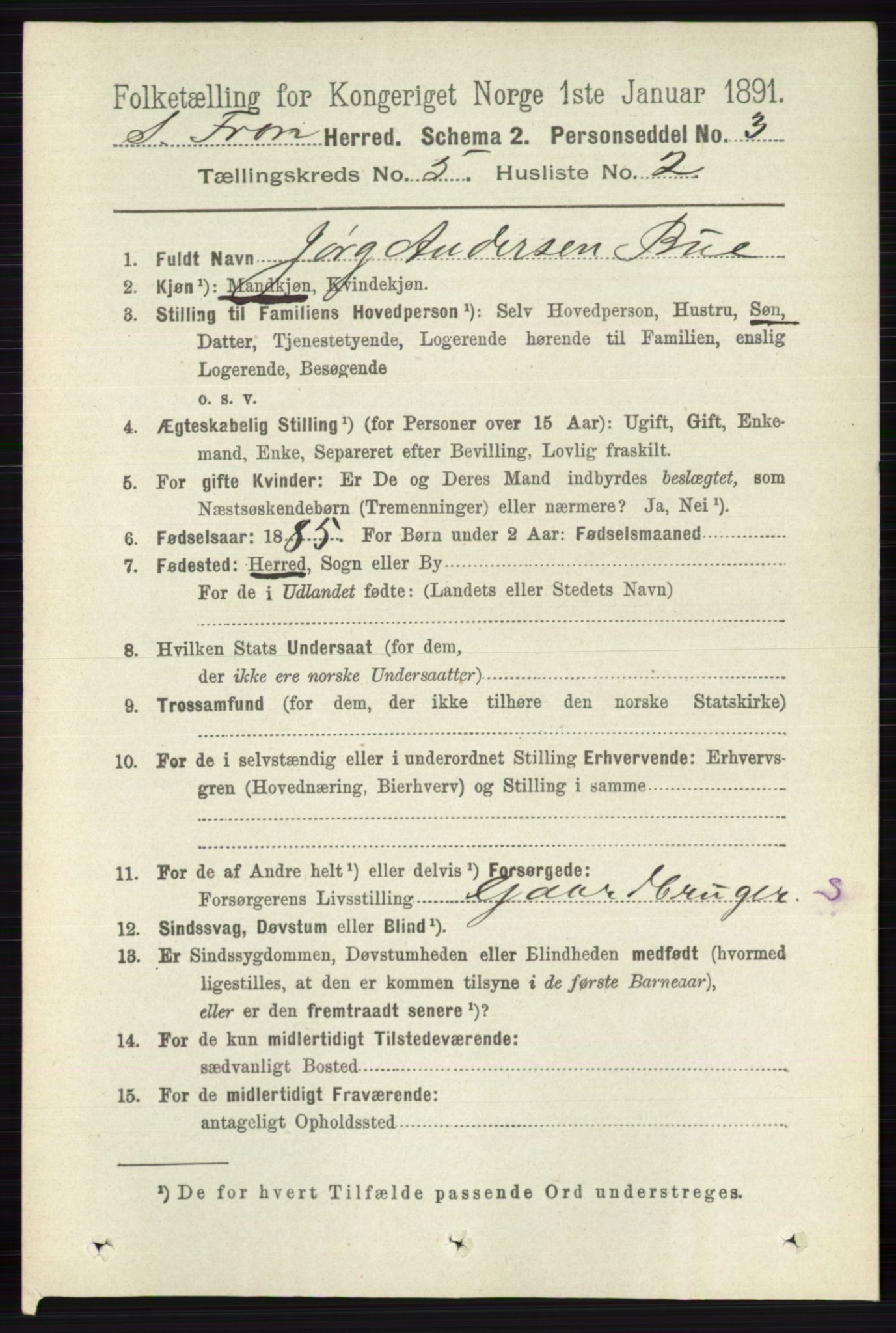 RA, 1891 census for 0519 Sør-Fron, 1891, p. 2054