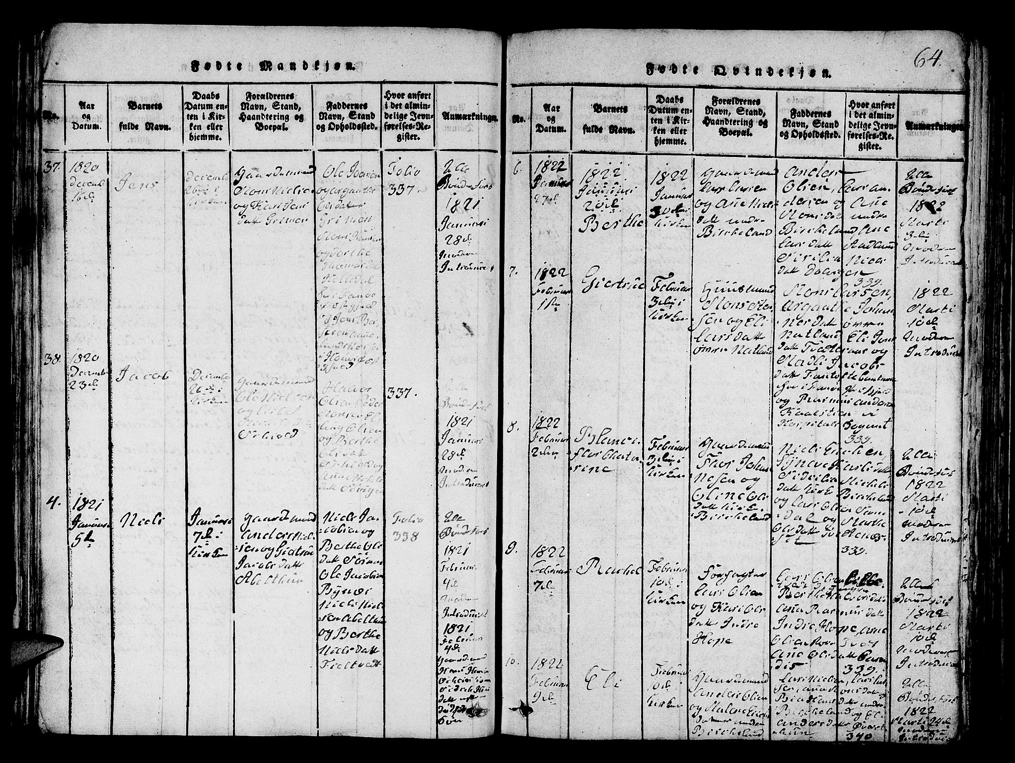 Fana Sokneprestembete, SAB/A-75101/H/Hab/Haba/L0001: Parish register (copy) no. A 1, 1816-1836, p. 64