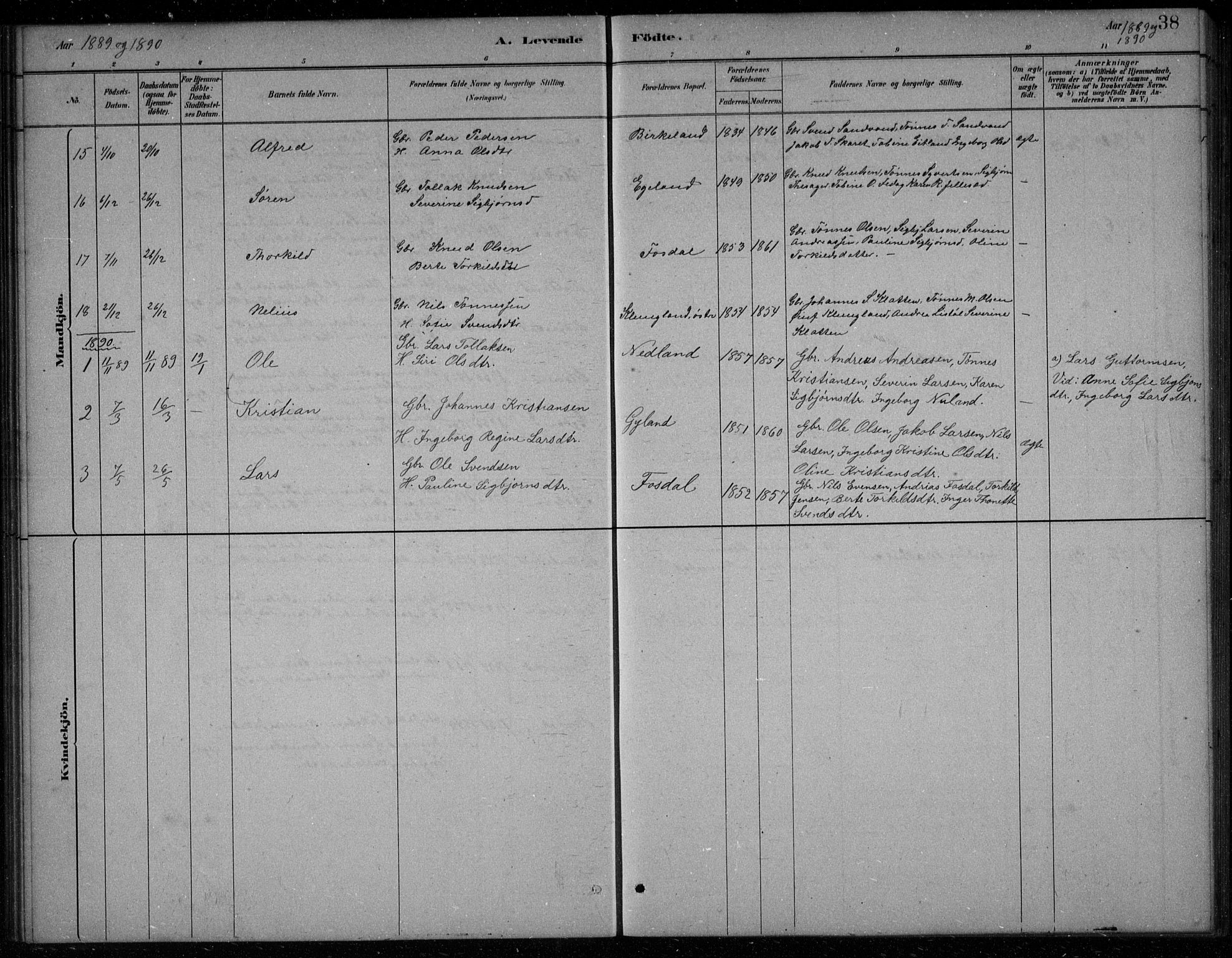 Bakke sokneprestkontor, SAK/1111-0002/F/Fb/Fbb/L0003: Parish register (copy) no. B 3, 1878-1896, p. 38
