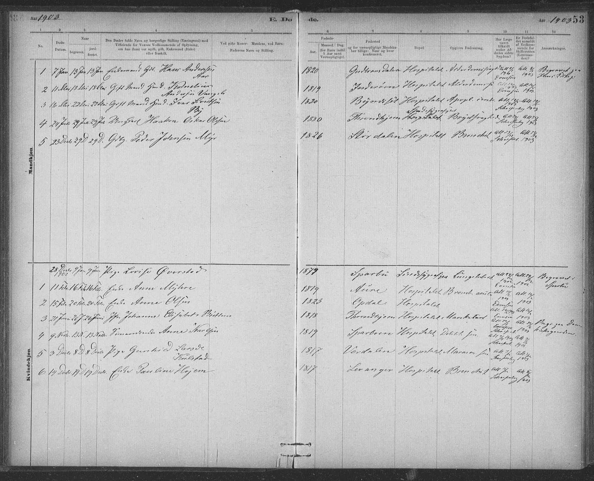 Ministerialprotokoller, klokkerbøker og fødselsregistre - Sør-Trøndelag, SAT/A-1456/623/L0470: Parish register (official) no. 623A04, 1884-1938, p. 53