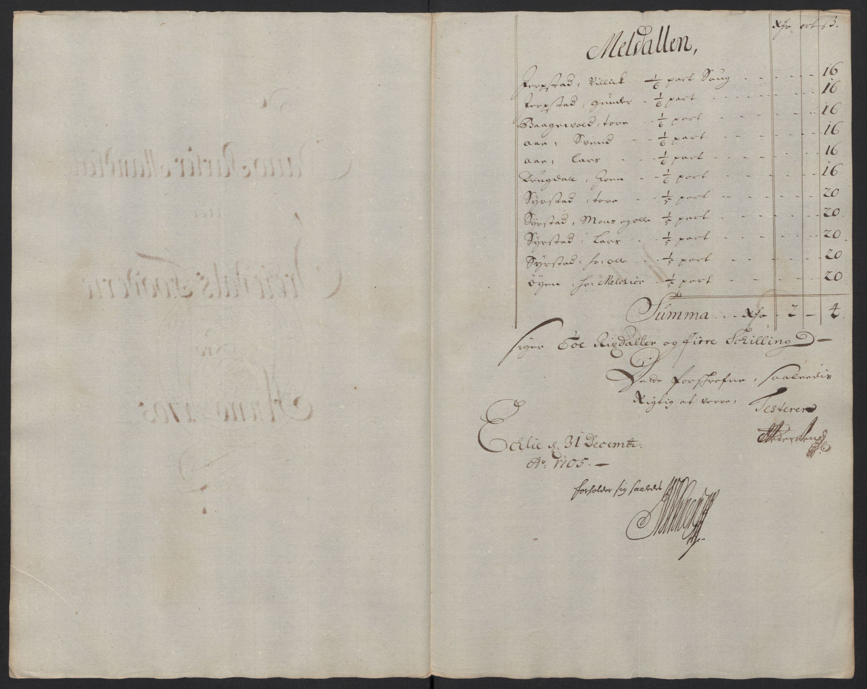 Rentekammeret inntil 1814, Reviderte regnskaper, Fogderegnskap, RA/EA-4092/R60/L3955: Fogderegnskap Orkdal og Gauldal, 1705, p. 121