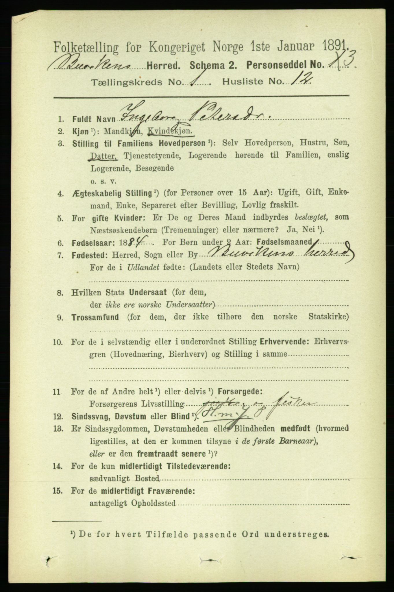 RA, 1891 census for 1656 Buvik, 1891, p. 148