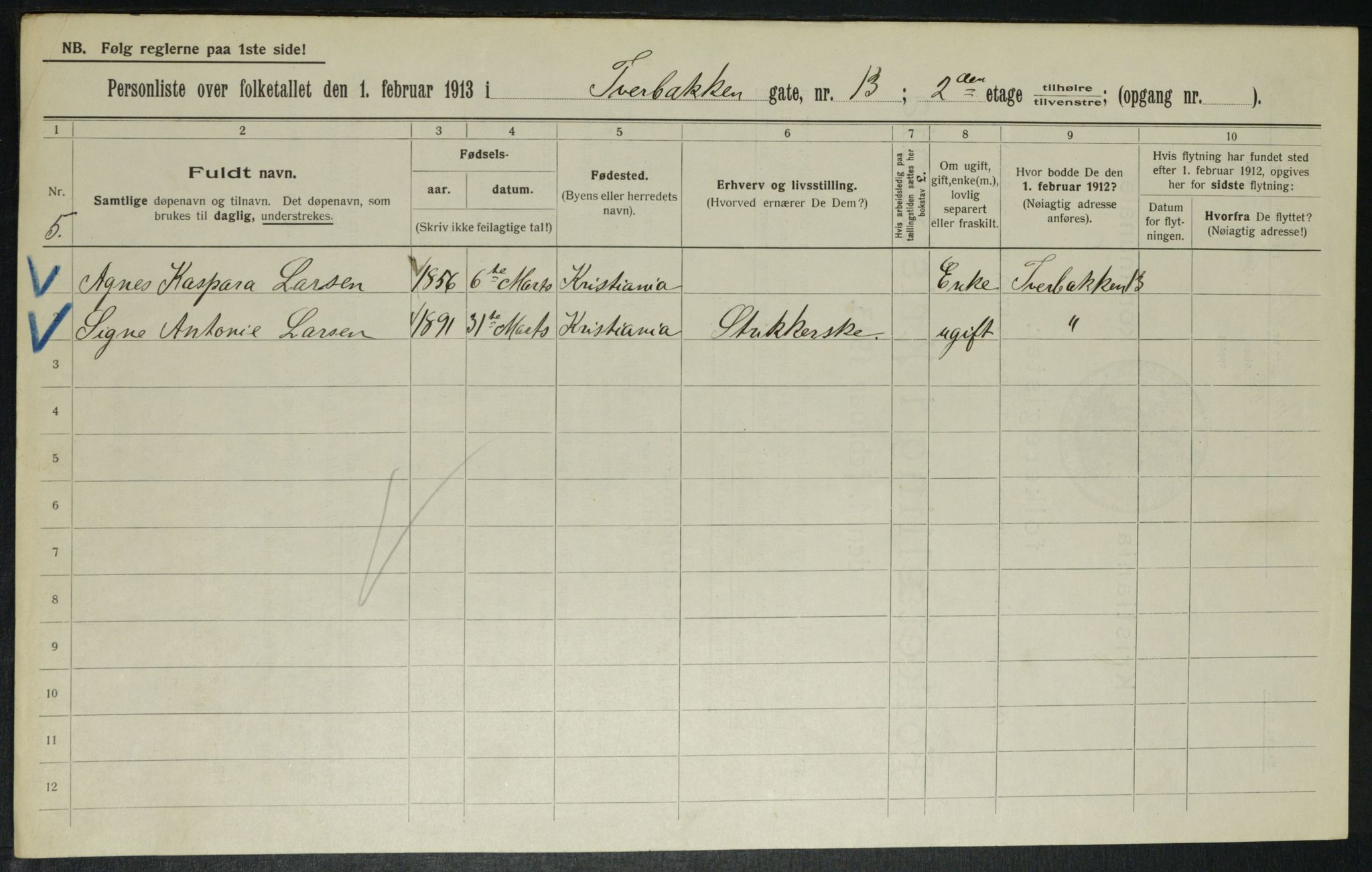 OBA, Municipal Census 1913 for Kristiania, 1913, p. 117476