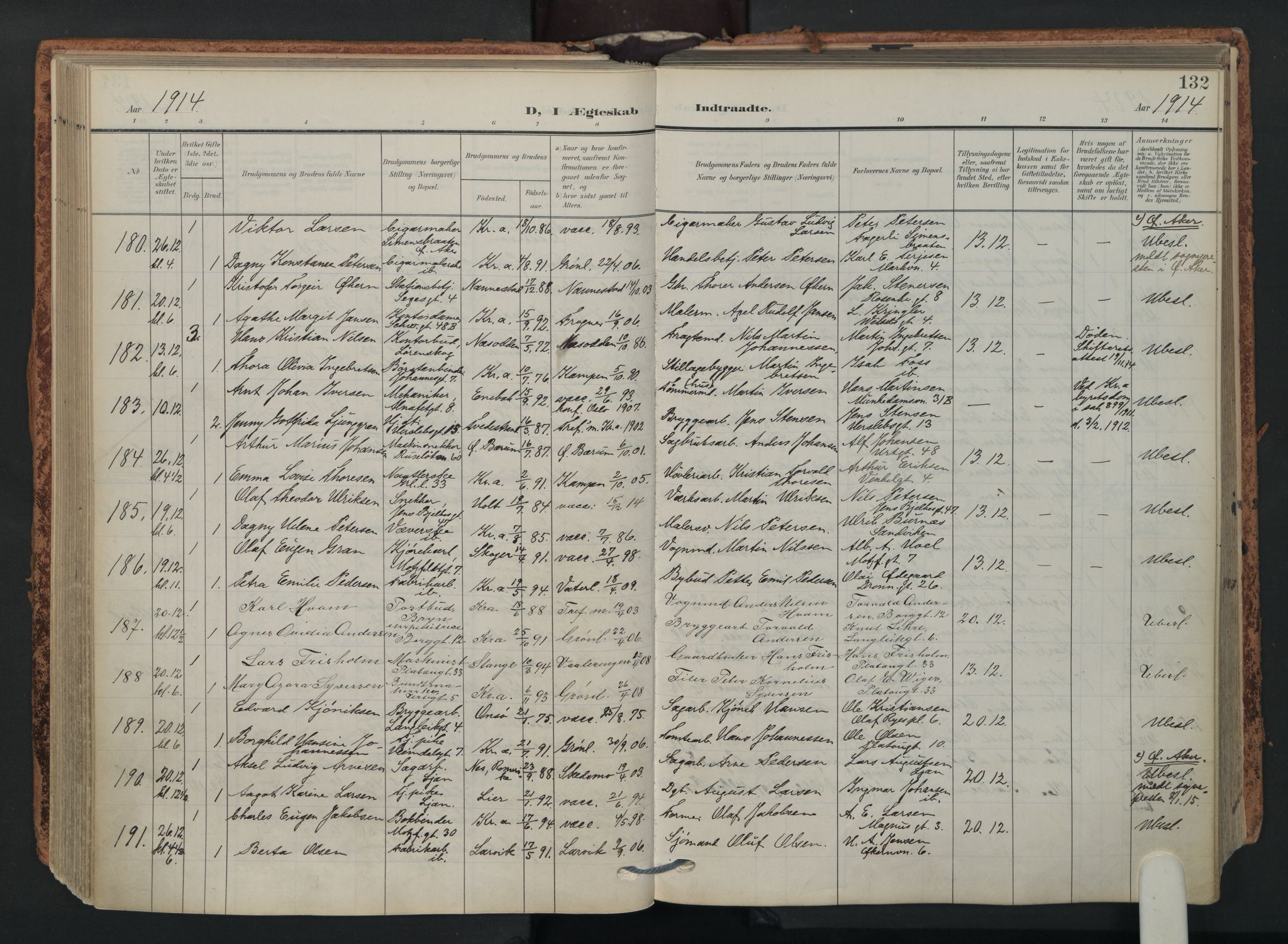 Grønland prestekontor Kirkebøker, SAO/A-10848/F/Fa/L0017: Parish register (official) no. 17, 1906-1934, p. 132