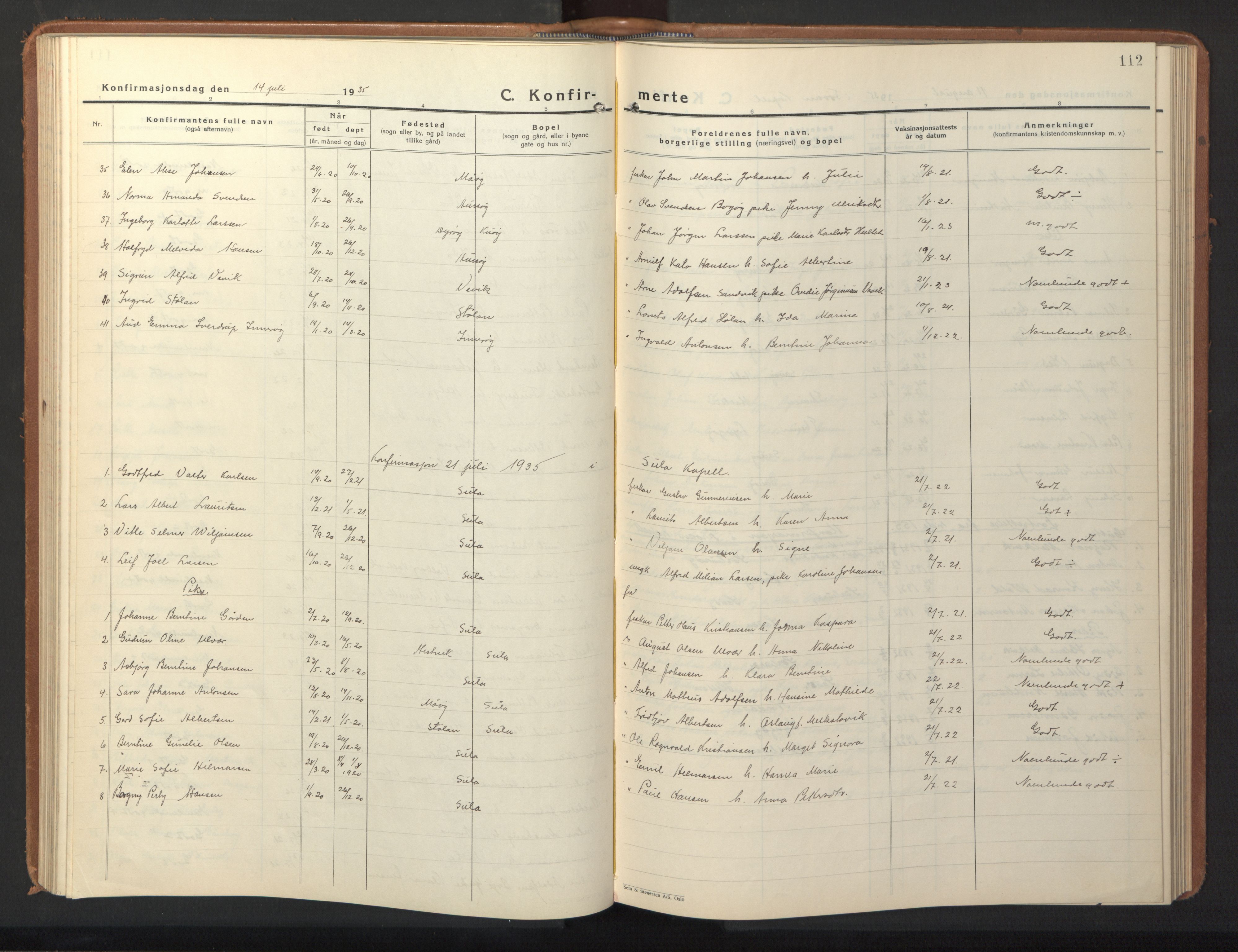 Ministerialprotokoller, klokkerbøker og fødselsregistre - Sør-Trøndelag, SAT/A-1456/640/L0590: Parish register (copy) no. 640C07, 1935-1948, p. 112