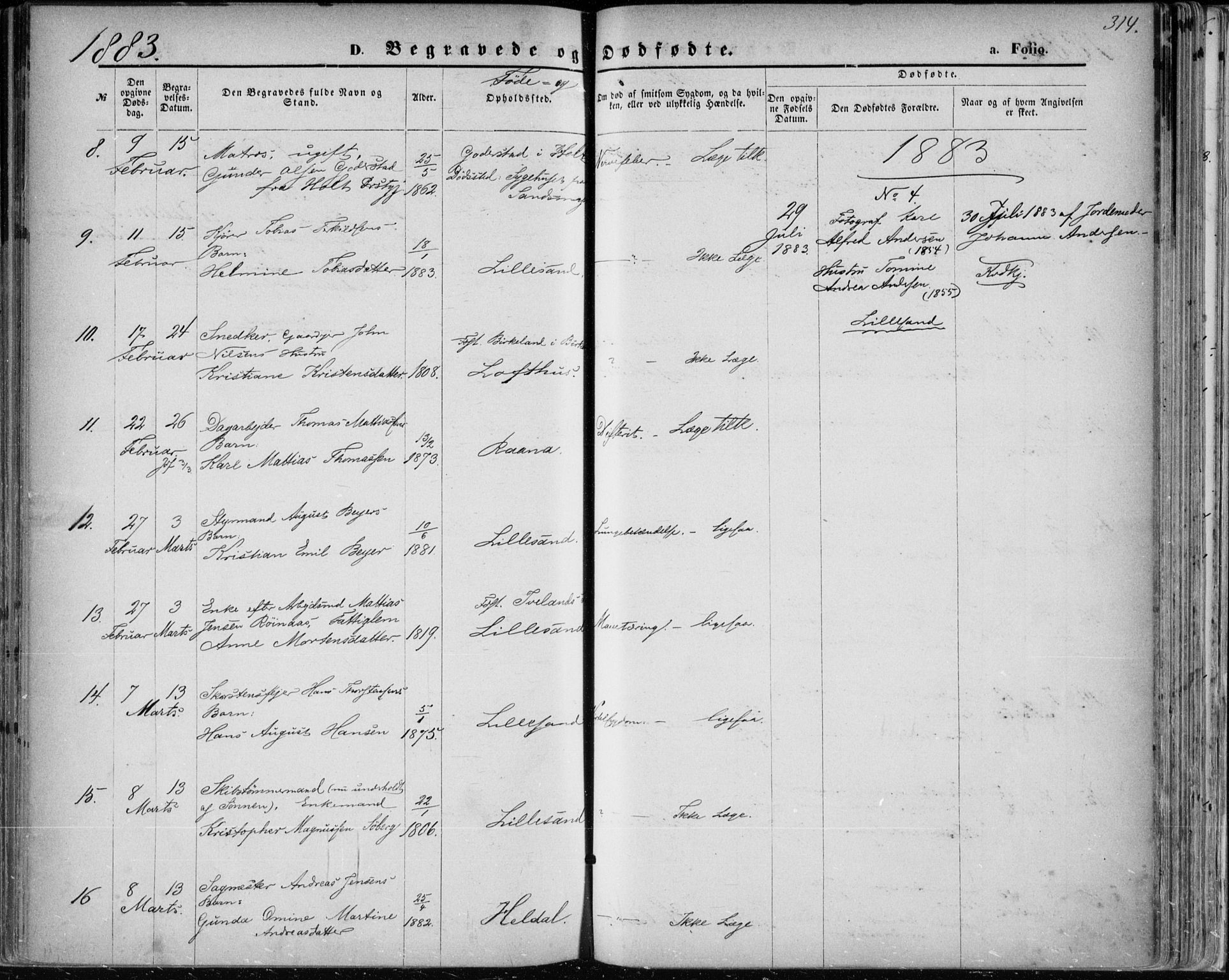Vestre Moland sokneprestkontor, SAK/1111-0046/F/Fa/Fab/L0008: Parish register (official) no. A 8, 1873-1883, p. 314