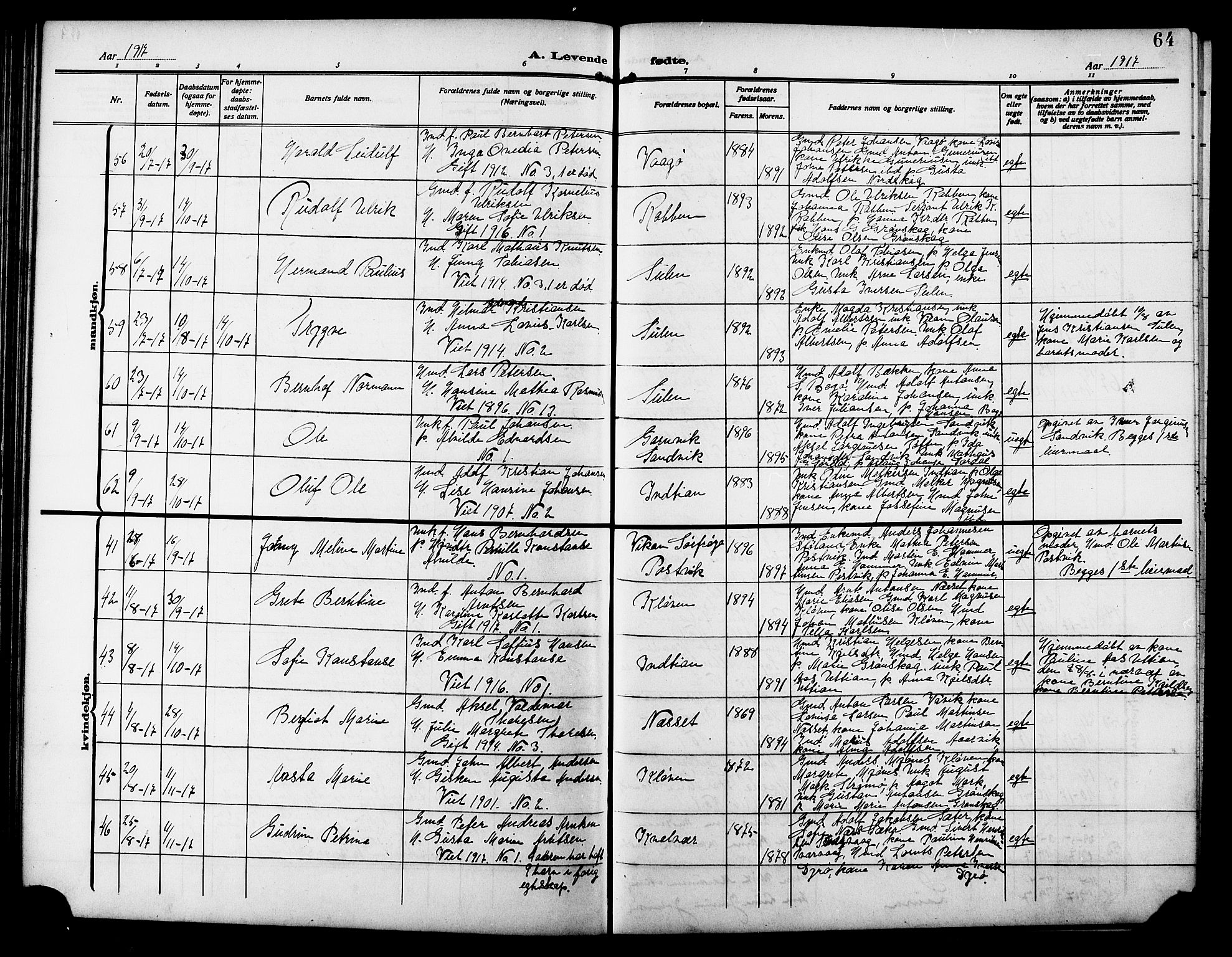 Ministerialprotokoller, klokkerbøker og fødselsregistre - Sør-Trøndelag, AV/SAT-A-1456/640/L0588: Parish register (copy) no. 640C05, 1909-1922, p. 64