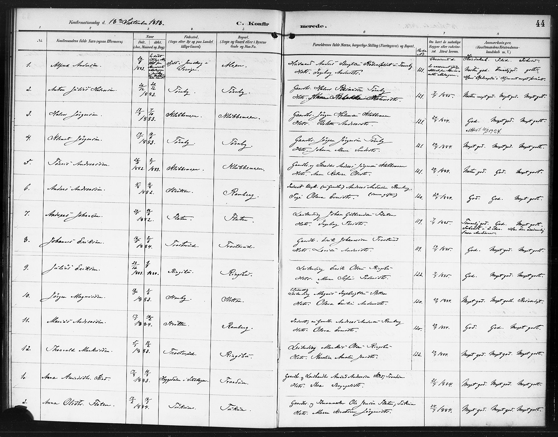 Rødenes prestekontor Kirkebøker, AV/SAO-A-2005/F/Fb/L0002: Parish register (official) no. II 2, 1890-1900, p. 44