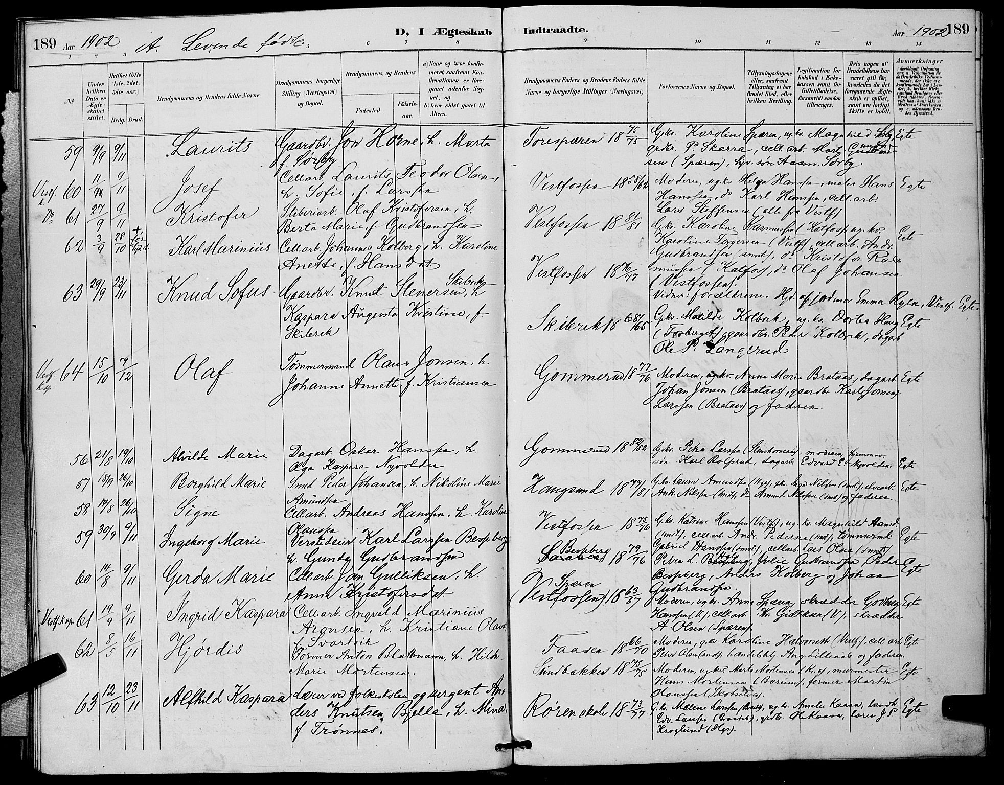 Eiker kirkebøker, SAKO/A-4/G/Ga/L0007: Parish register (copy) no. I 7, 1893-1902, p. 189