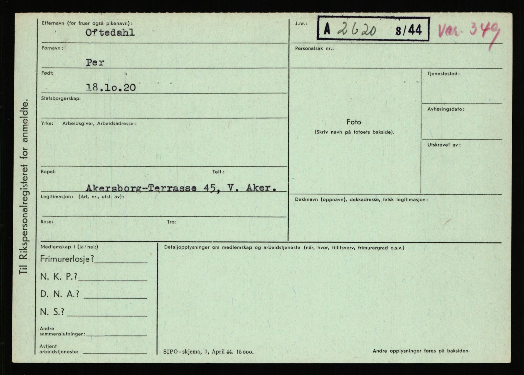 Statspolitiet - Hovedkontoret / Osloavdelingen, AV/RA-S-1329/C/Ca/L0012: Oanæs - Quistgaard	, 1943-1945, p. 124