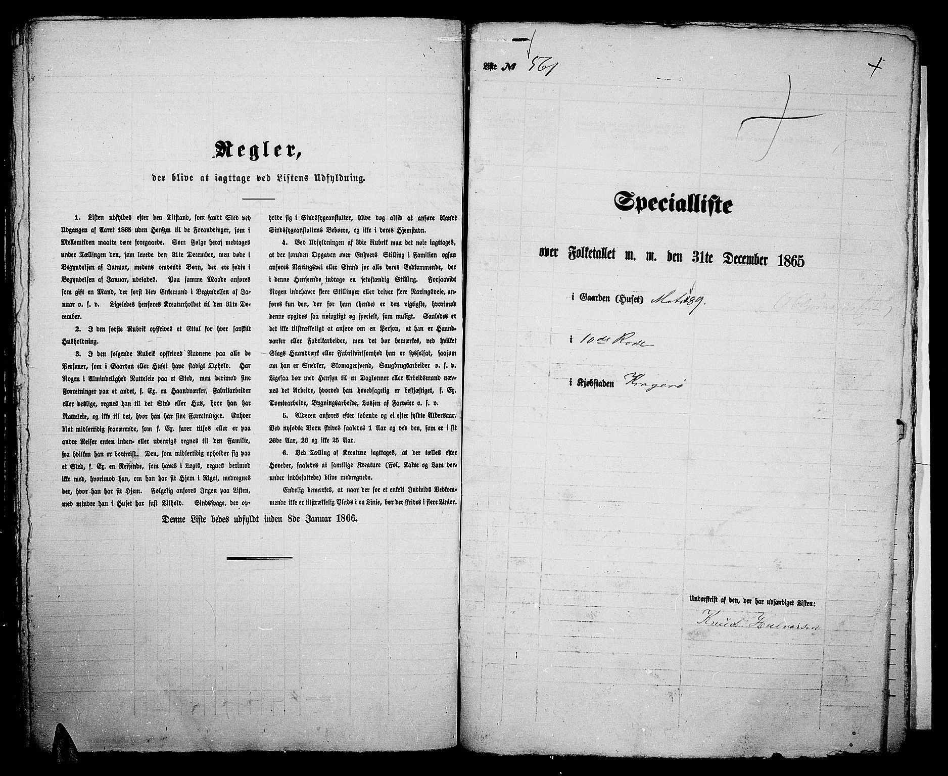 RA, 1865 census for Kragerø/Kragerø, 1865, p. 1138