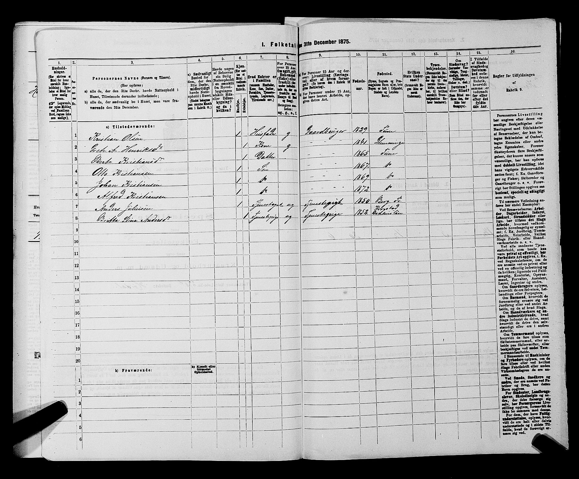 RA, 1875 census for 0130P Tune, 1875, p. 1853