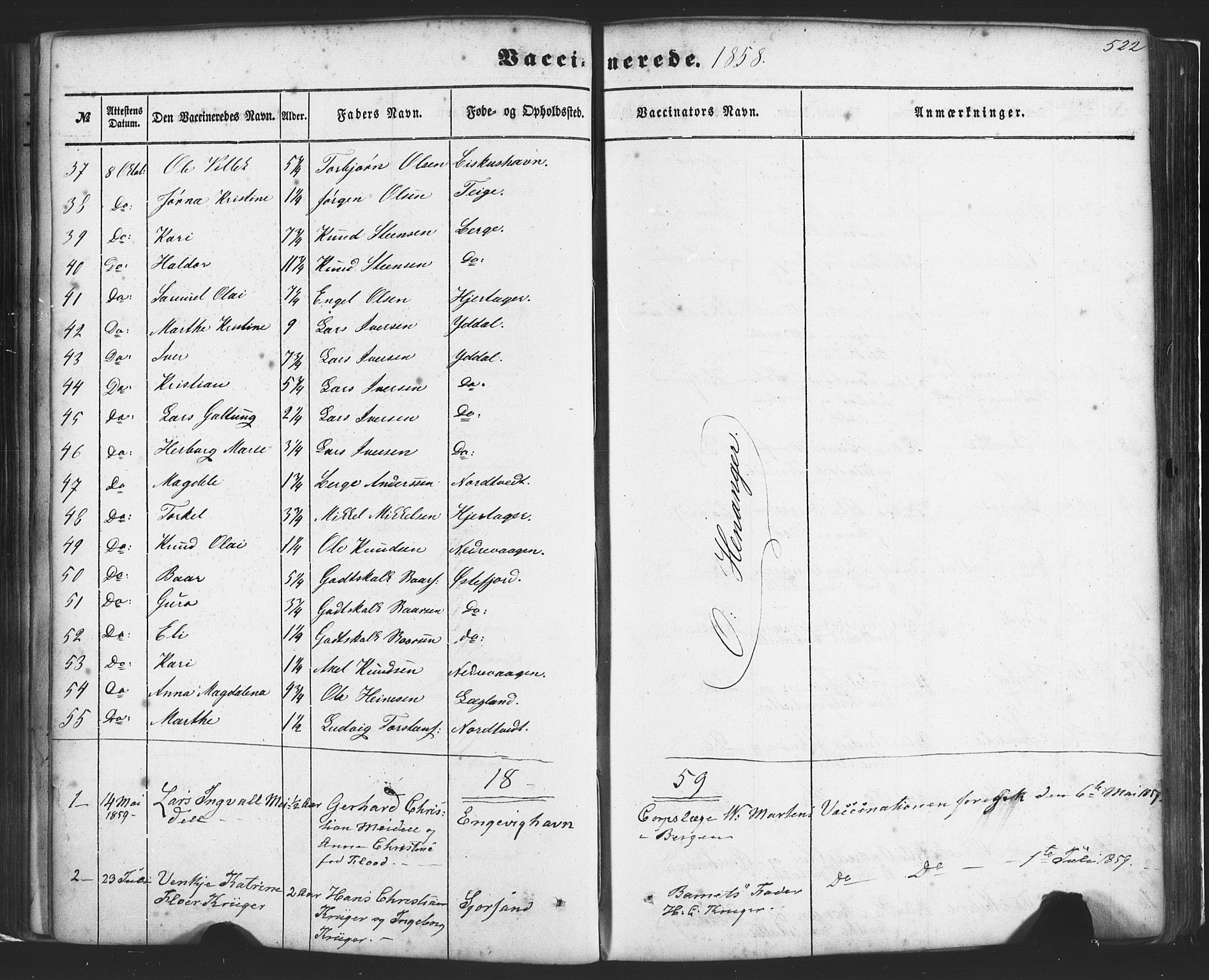 Fusa sokneprestembete, SAB/A-75401/H/Haa: Parish register (official) no. A 1II, 1855-1879, p. 522