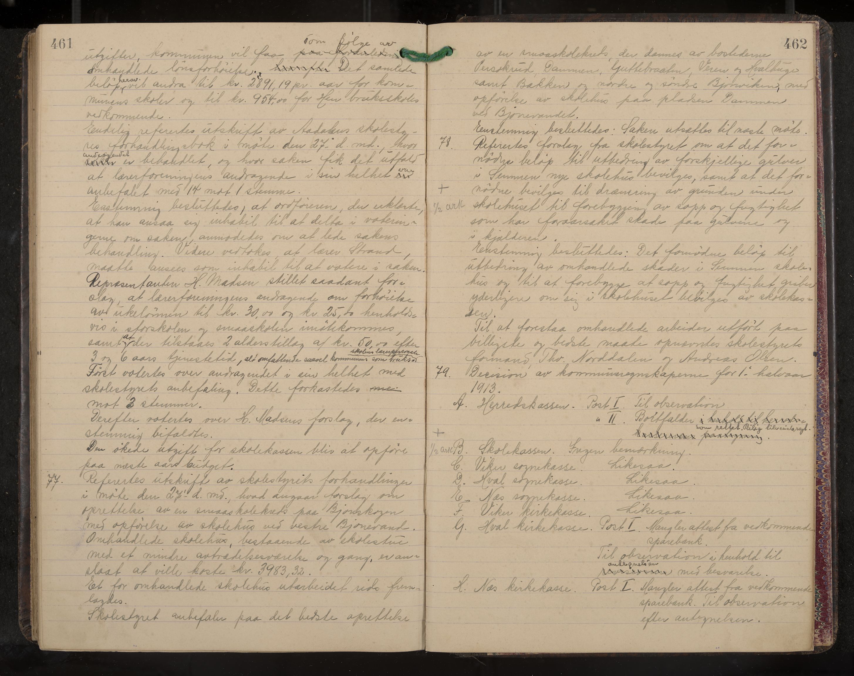 Ådal formannskap og sentraladministrasjon, IKAK/0614021/A/Aa/L0003: Møtebok, 1907-1914, p. 461-462