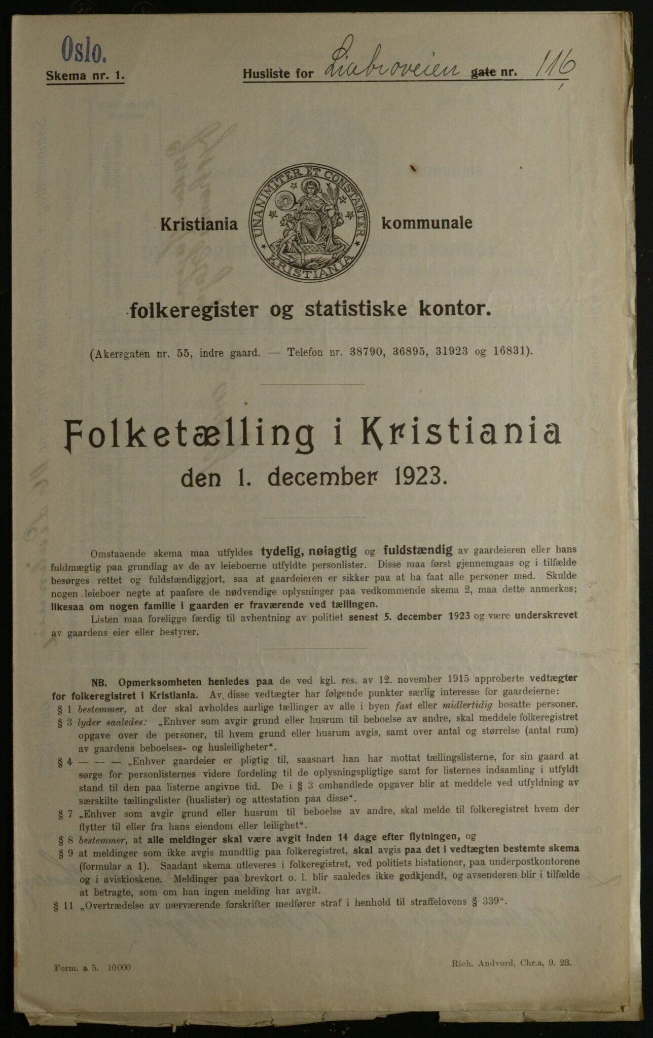 OBA, Municipal Census 1923 for Kristiania, 1923, p. 64739