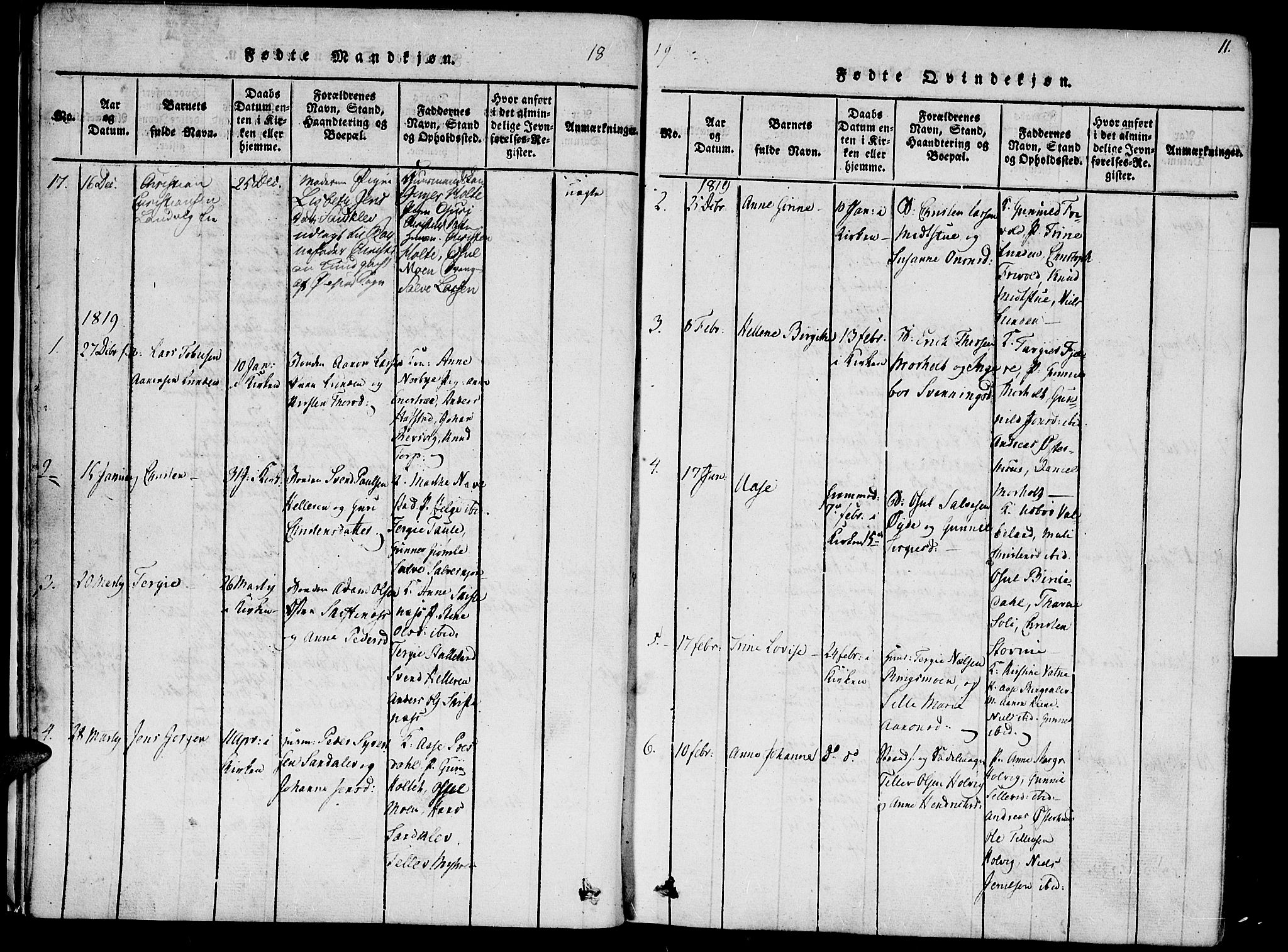 Hommedal sokneprestkontor, SAK/1111-0023/F/Fa/Fab/L0003: Parish register (official) no. A 3, 1815-1848, p. 11