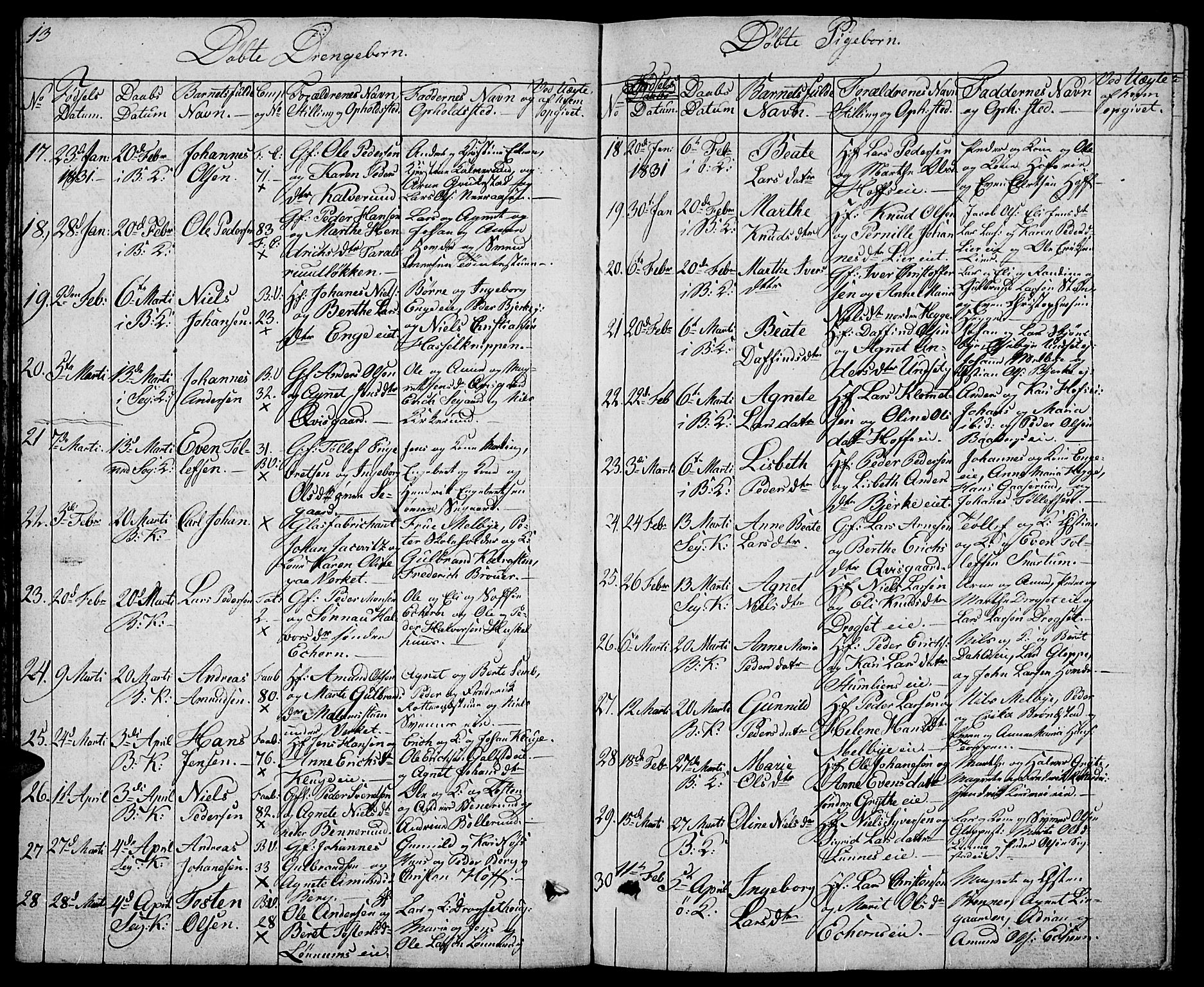 Biri prestekontor, SAH/PREST-096/H/Ha/Hab/L0002: Parish register (copy) no. 2, 1828-1842, p. 13