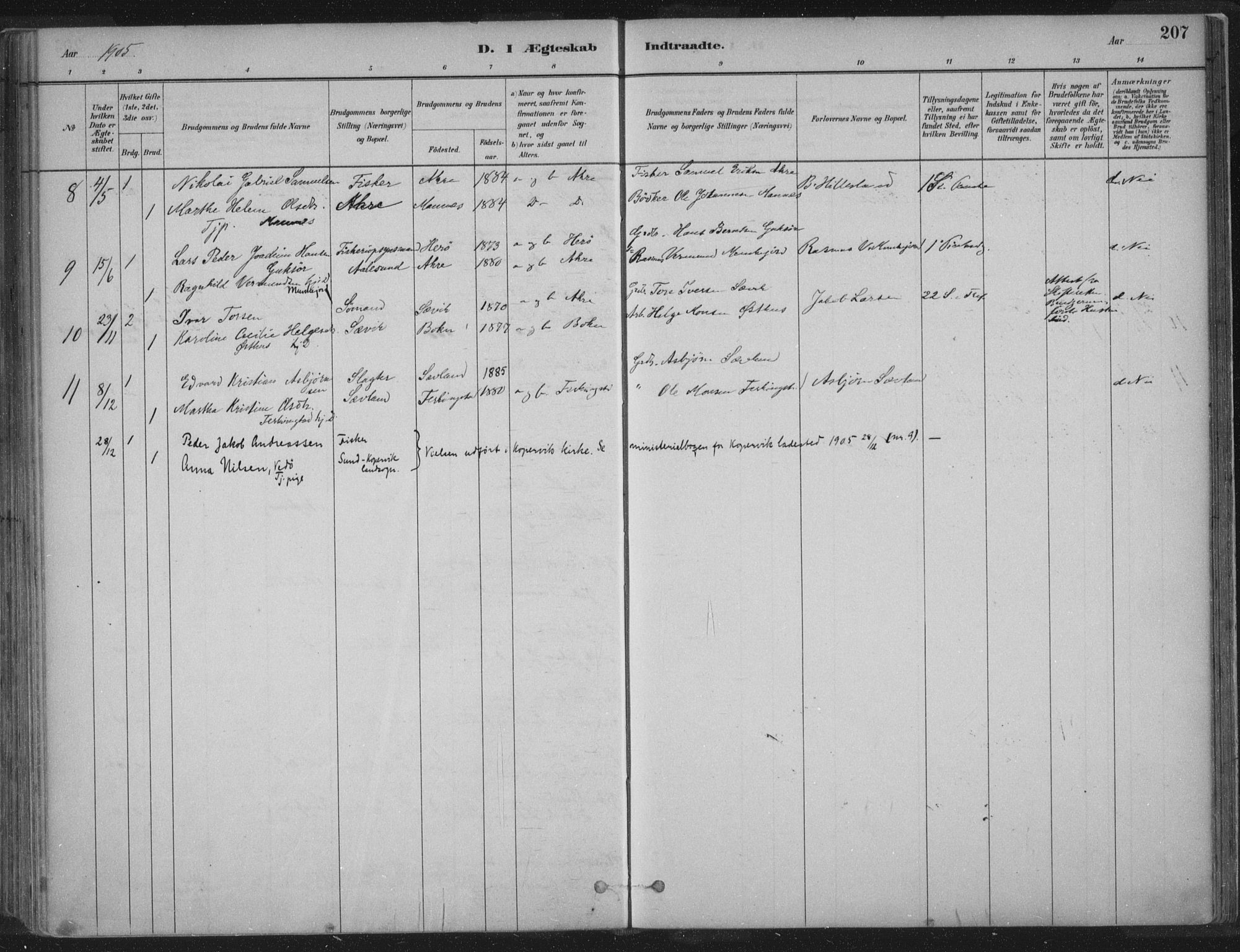 Kopervik sokneprestkontor, SAST/A-101850/H/Ha/Haa/L0004: Parish register (official) no. A 4, 1882-1905, p. 207