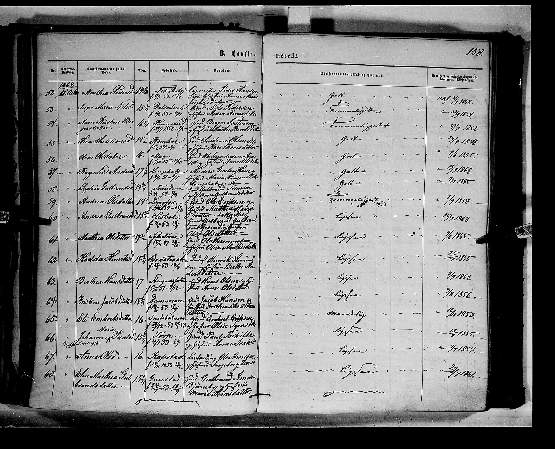 Eidskog prestekontor, SAH/PREST-026/H/Ha/Haa/L0002: Parish register (official) no. 2, 1867-1878, p. 158