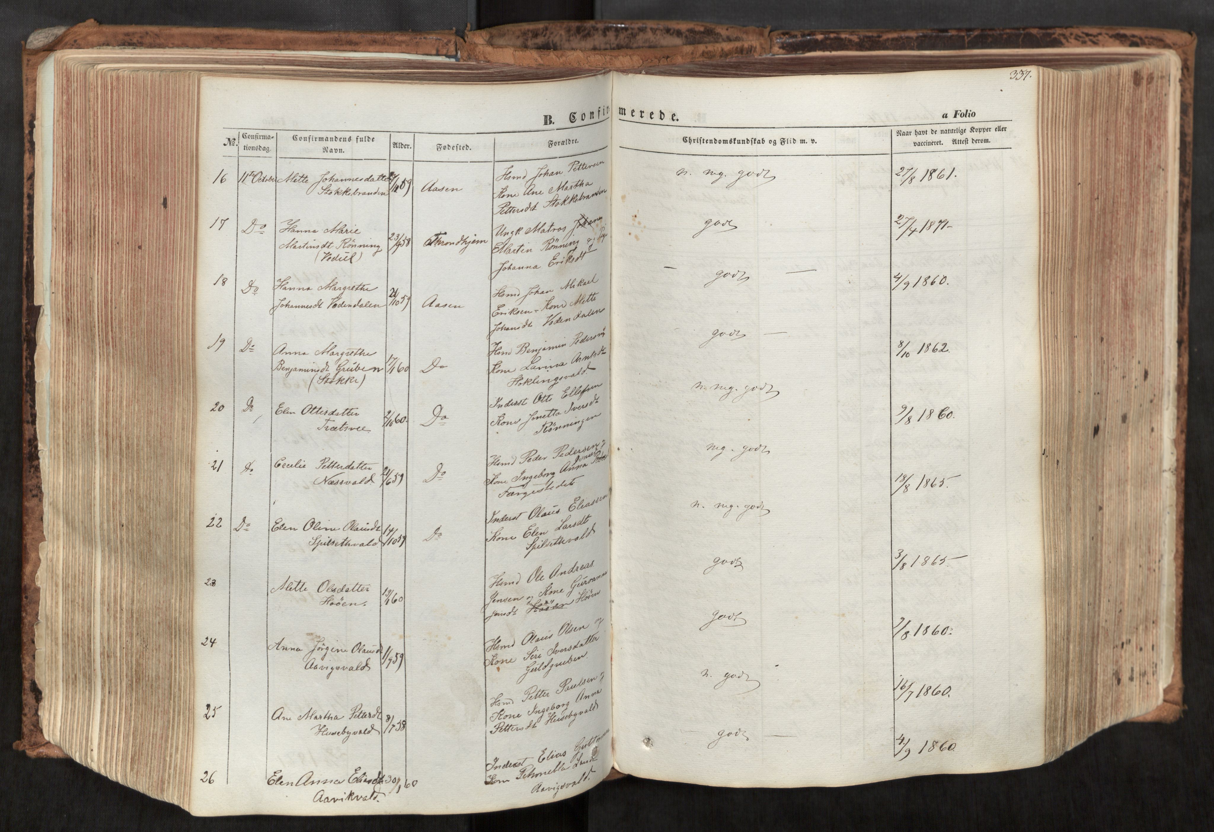 Ministerialprotokoller, klokkerbøker og fødselsregistre - Nord-Trøndelag, SAT/A-1458/713/L0116: Parish register (official) no. 713A07, 1850-1877, p. 337