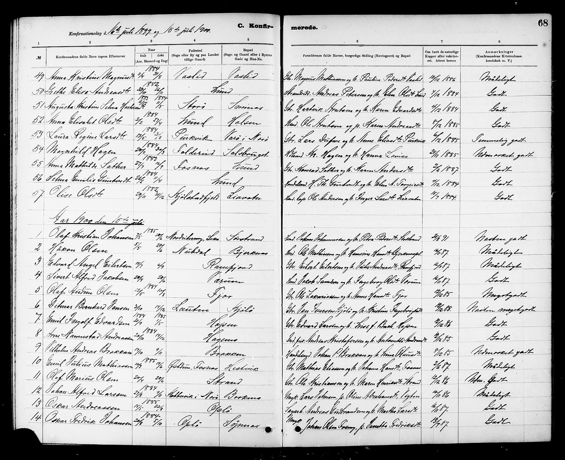 Ministerialprotokoller, klokkerbøker og fødselsregistre - Nord-Trøndelag, SAT/A-1458/780/L0652: Parish register (copy) no. 780C04, 1899-1911, p. 68