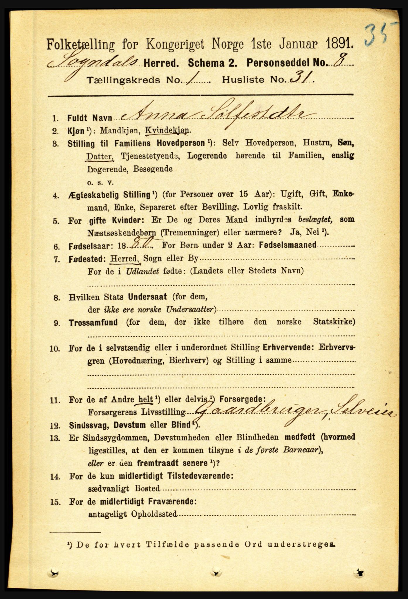 RA, 1891 census for 1420 Sogndal, 1891, p. 258