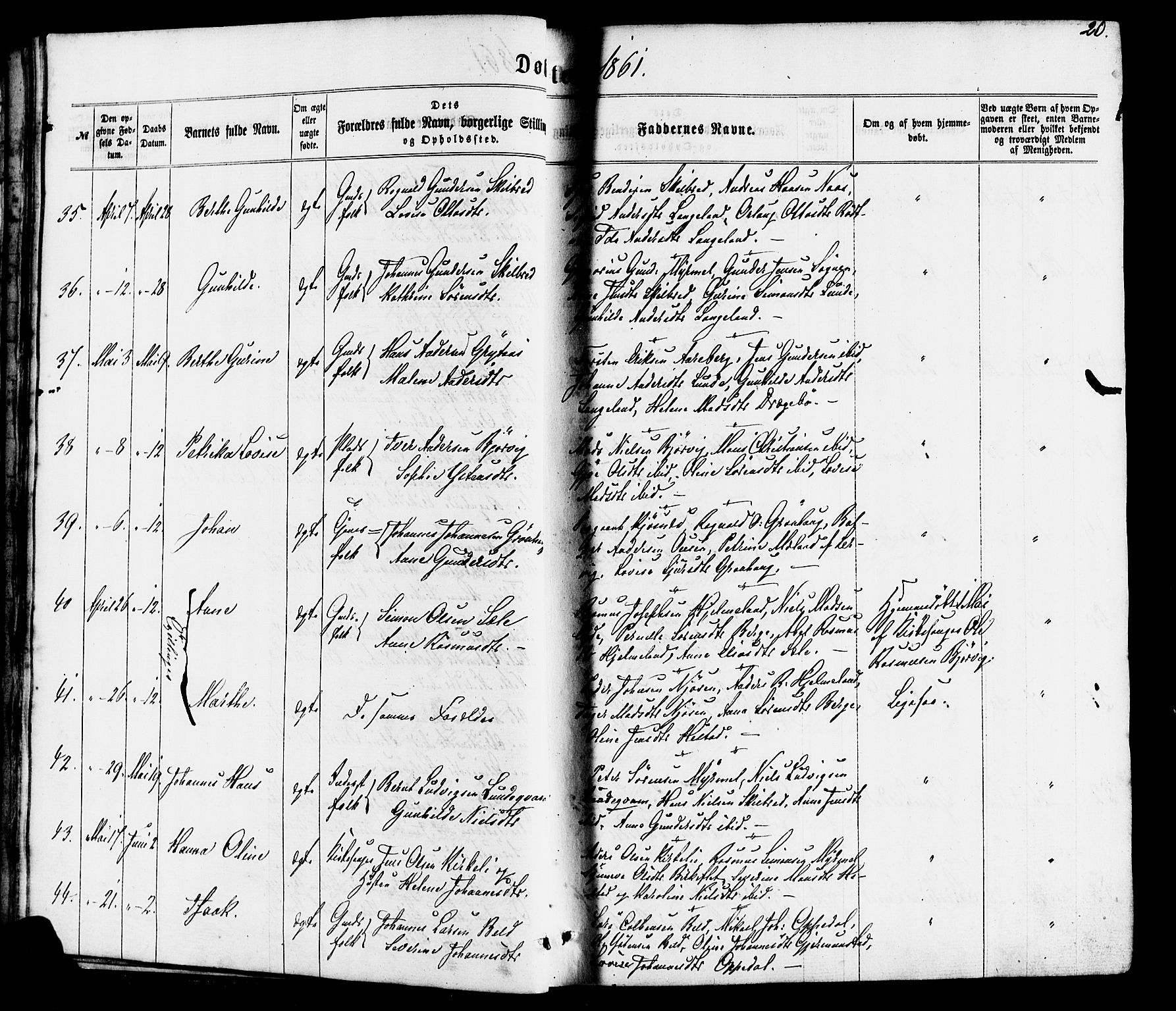 Gaular sokneprestembete, SAB/A-80001/H/Haa: Parish register (official) no. A 5, 1860-1881, p. 20