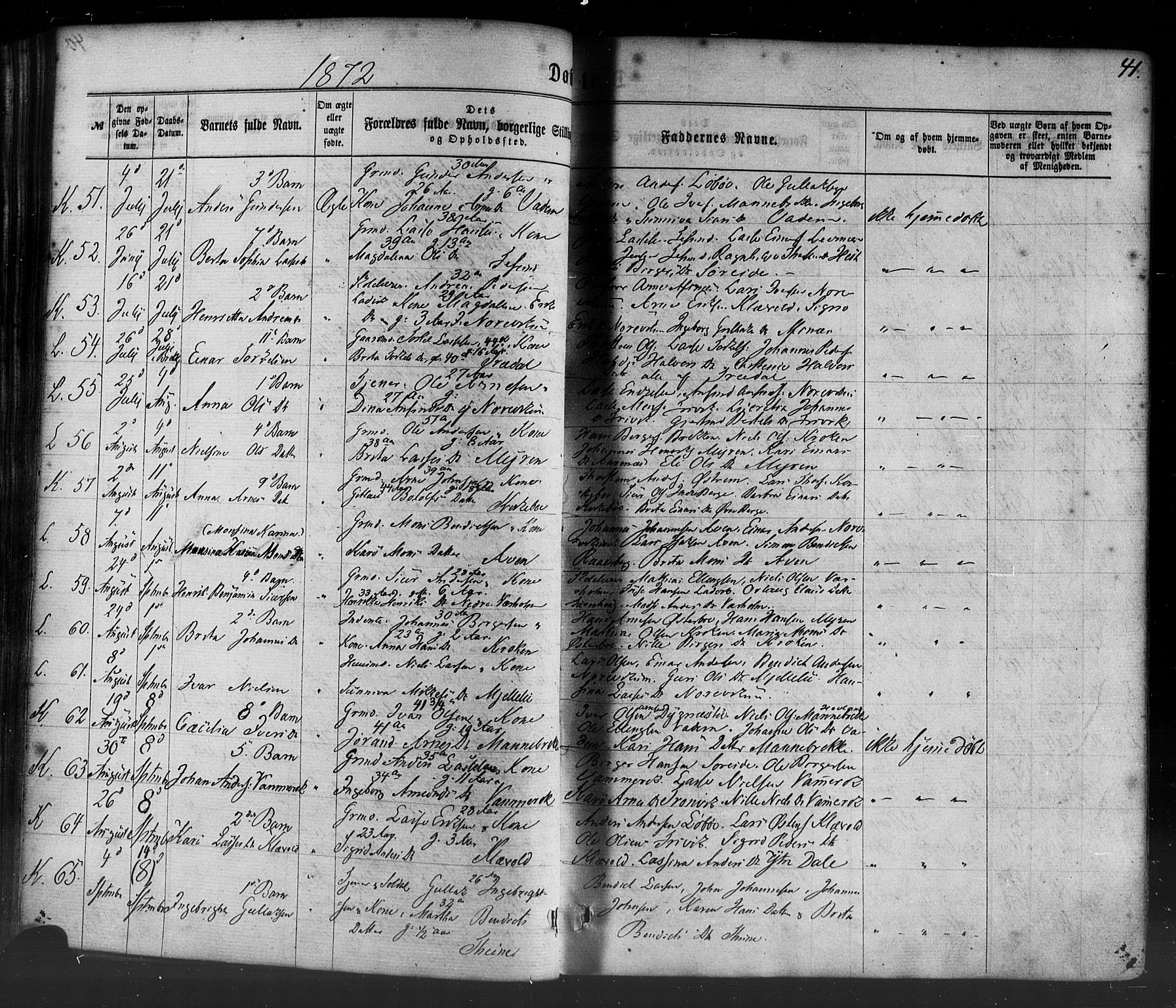 Lavik sokneprestembete, AV/SAB-A-80901: Parish register (official) no. A 4, 1864-1881, p. 41