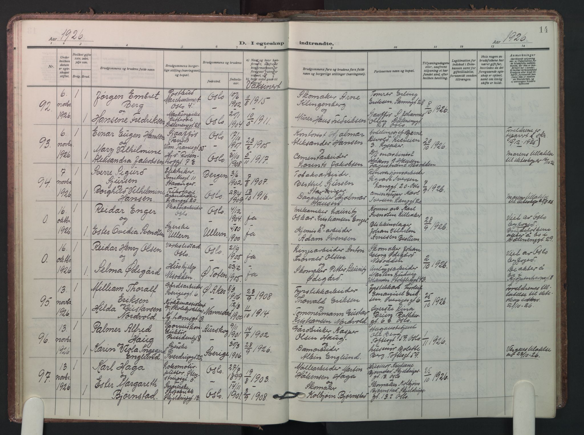 Petrus prestekontor Kirkebøker, AV/SAO-A-10872/F/Fa/L0016: Parish register (official) no. I 16, 1925-1936, p. 14