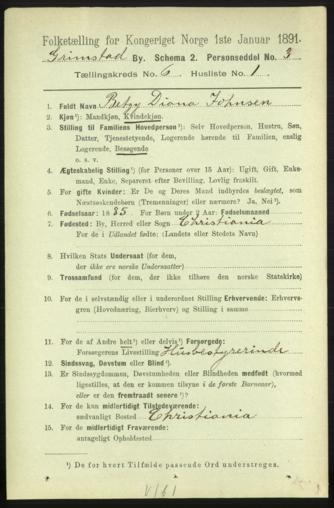 RA, 1891 census for 0904 Grimstad, 1891, p. 3608