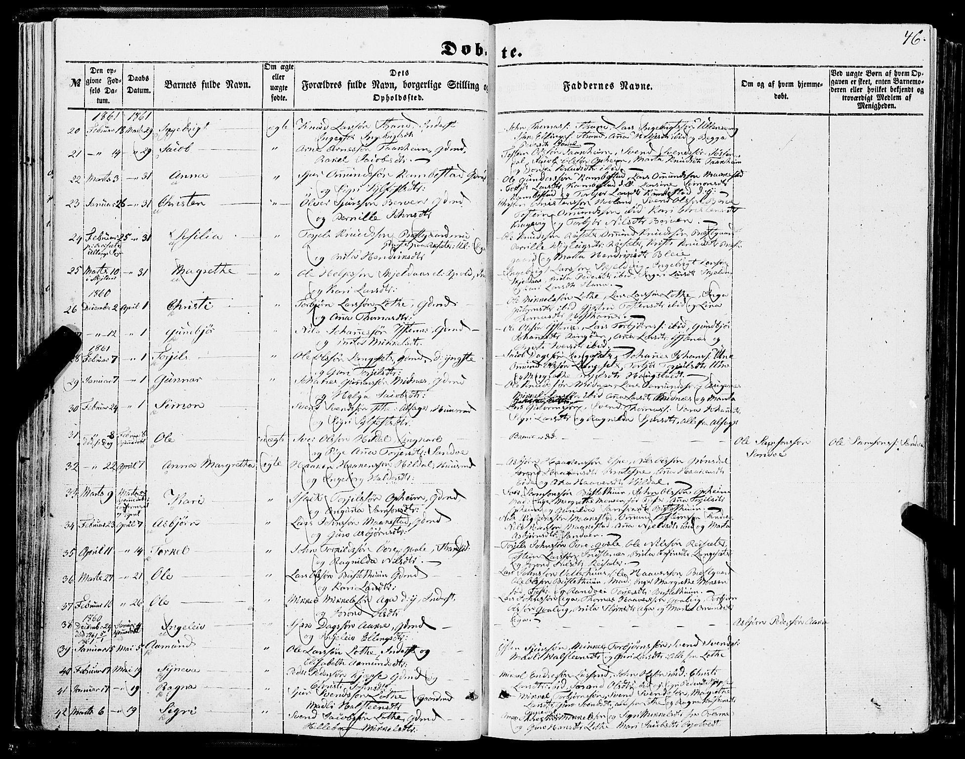 Ullensvang sokneprestembete, AV/SAB-A-78701/H/Haa: Parish register (official) no. A 11, 1854-1866, p. 46