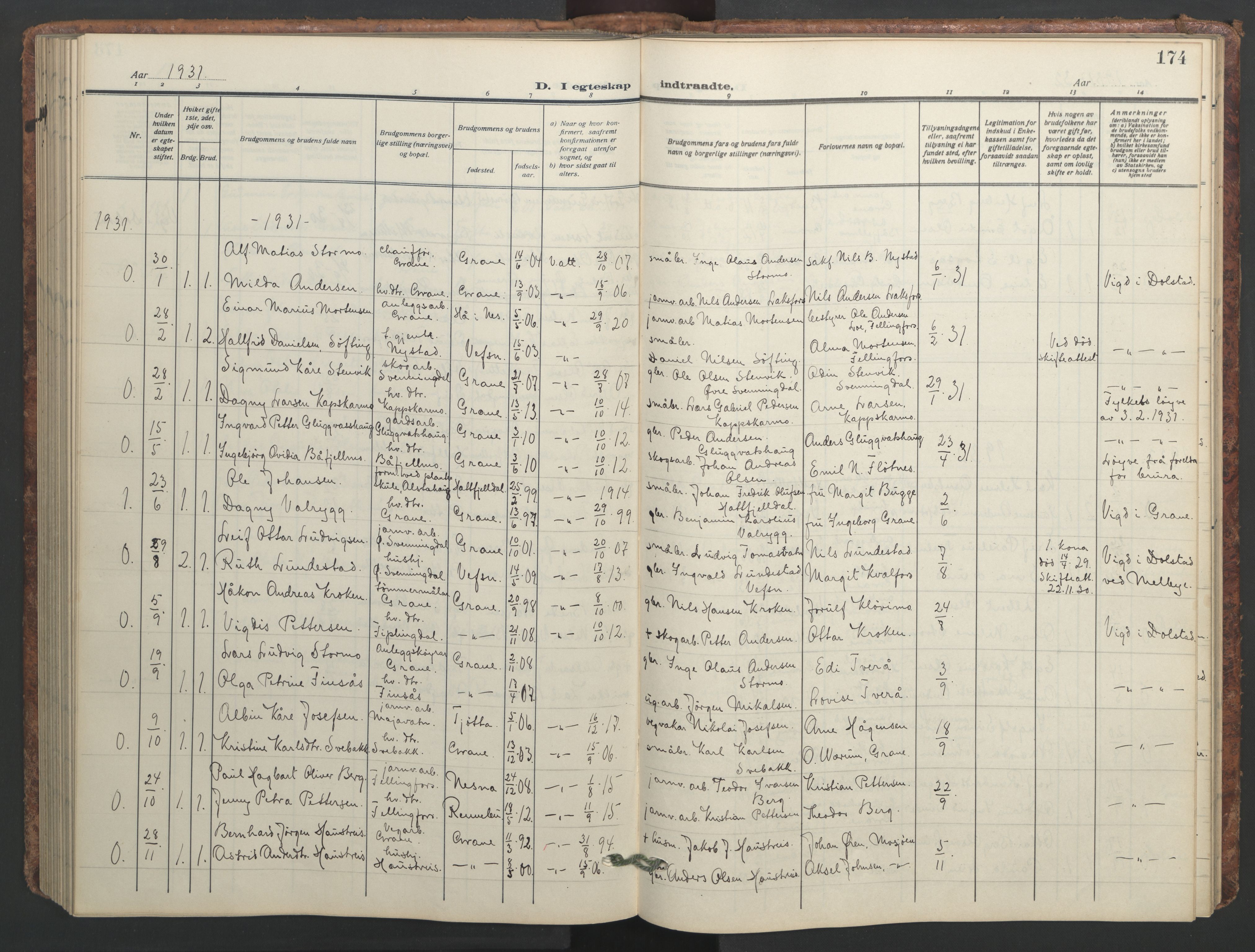 Ministerialprotokoller, klokkerbøker og fødselsregistre - Nordland, AV/SAT-A-1459/824/L0341: Parish register (copy) no. 824C01, 1916-1957, p. 174