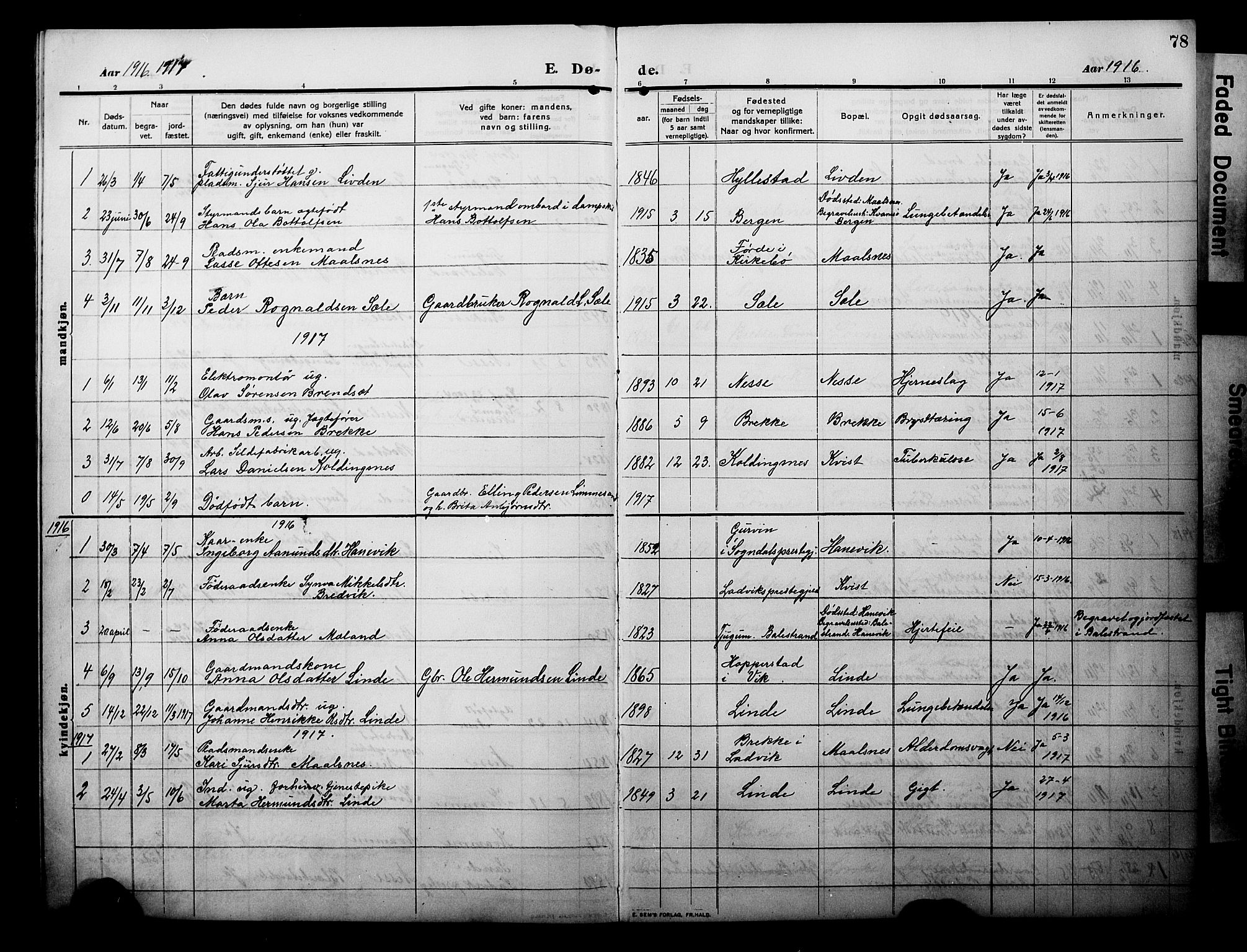 Balestrand sokneprestembete, SAB/A-79601/H/Hab/Habc/L0004: Parish register (copy) no. C 4, 1909-1929, p. 78