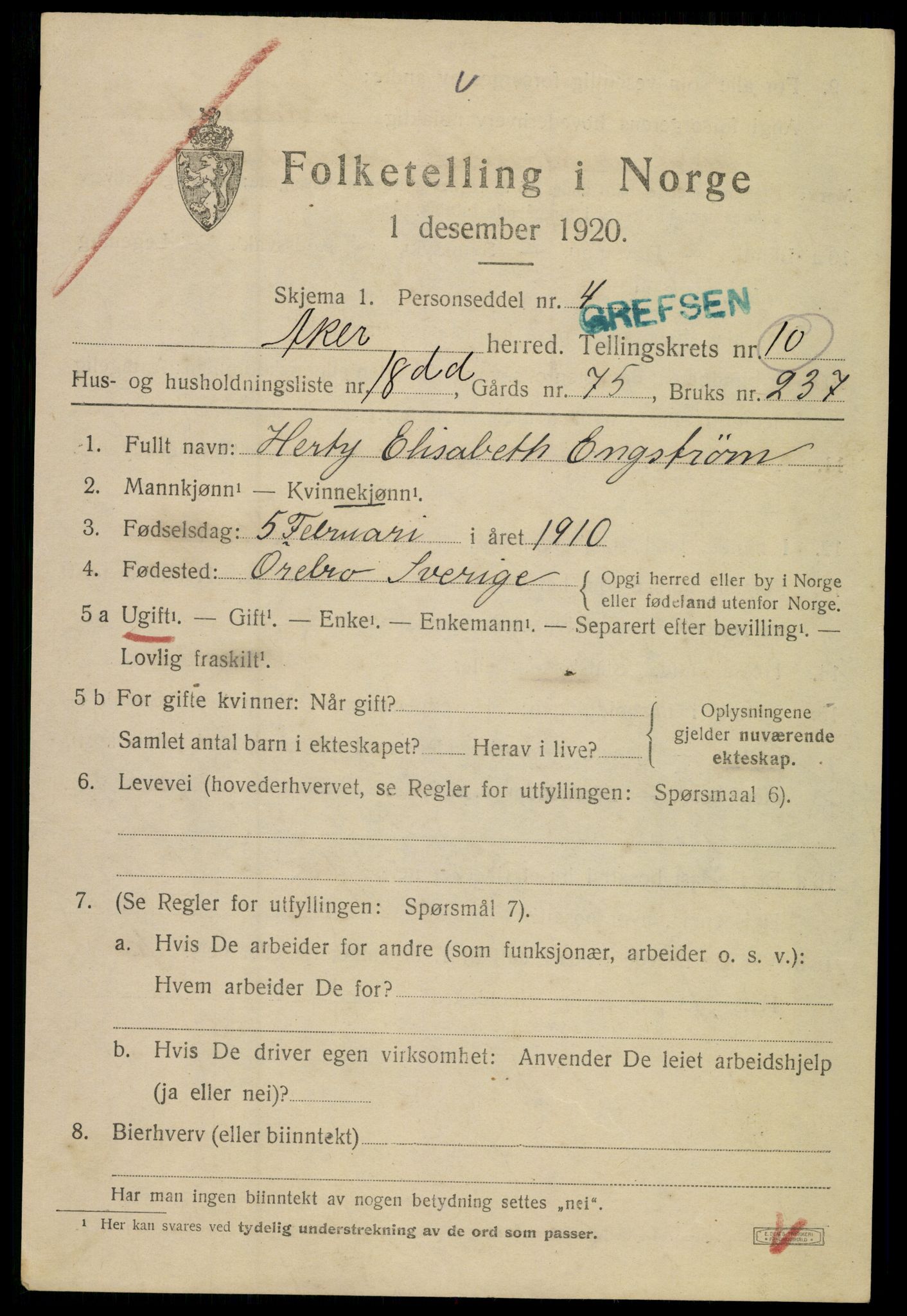 SAO, 1920 census for Aker, 1920, p. 67676