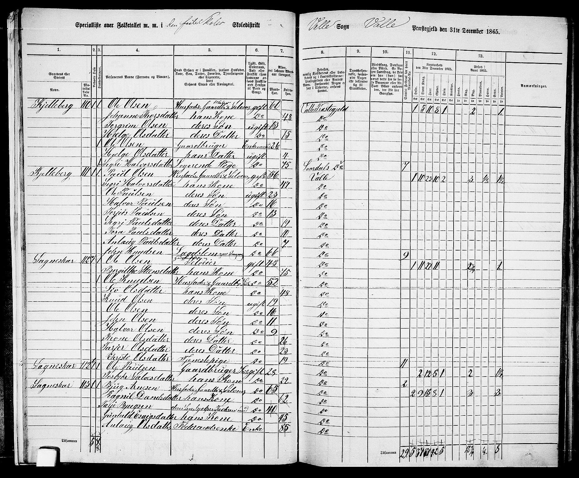 RA, 1865 census for Valle, 1865, p. 18