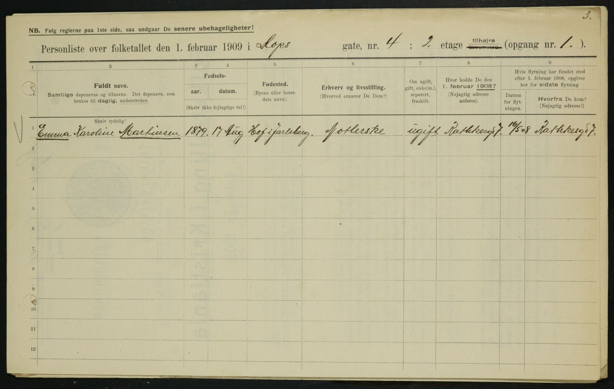 OBA, Municipal Census 1909 for Kristiania, 1909, p. 14505