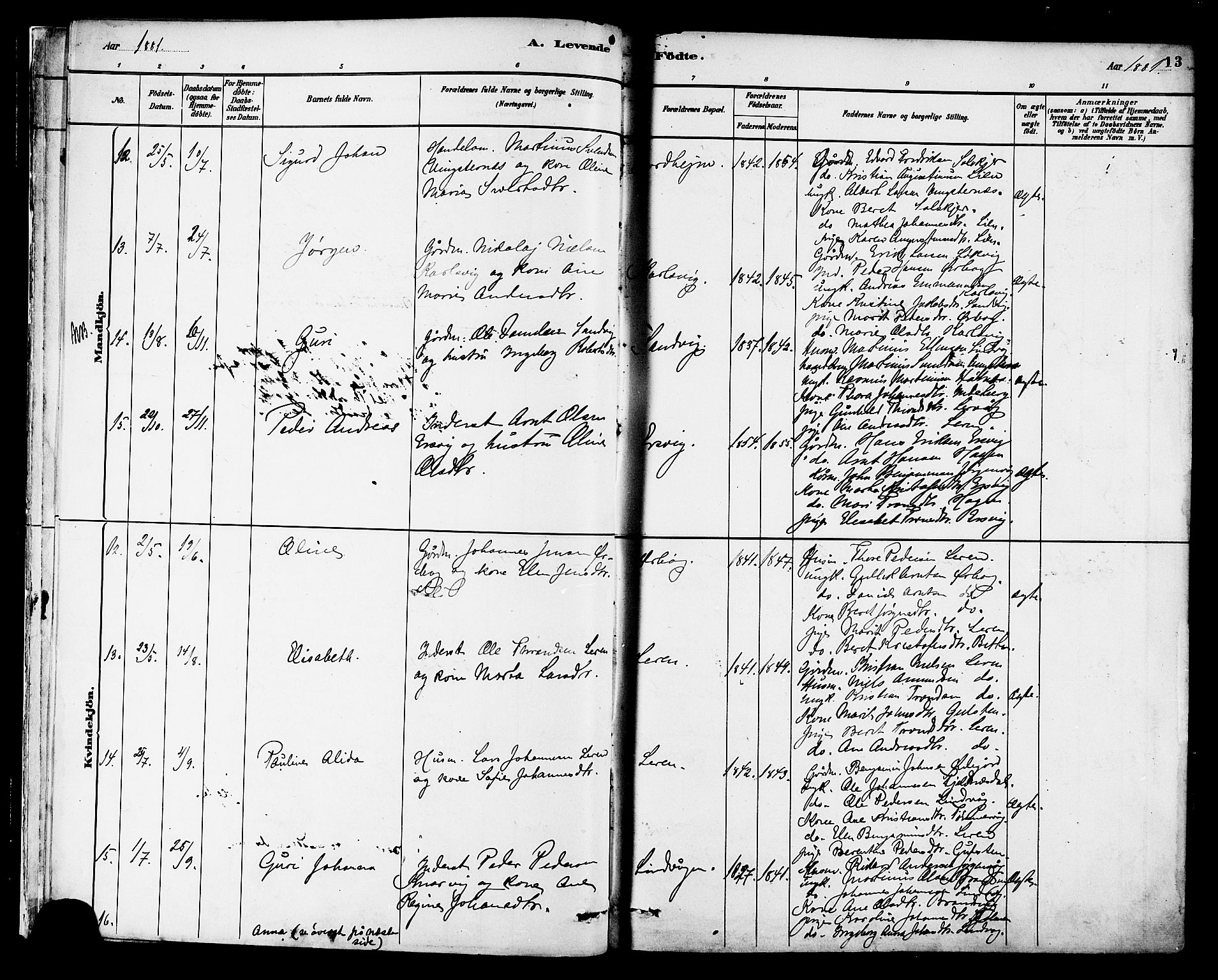 Ministerialprotokoller, klokkerbøker og fødselsregistre - Møre og Romsdal, AV/SAT-A-1454/577/L0896: Parish register (official) no. 577A03, 1880-1898, p. 13